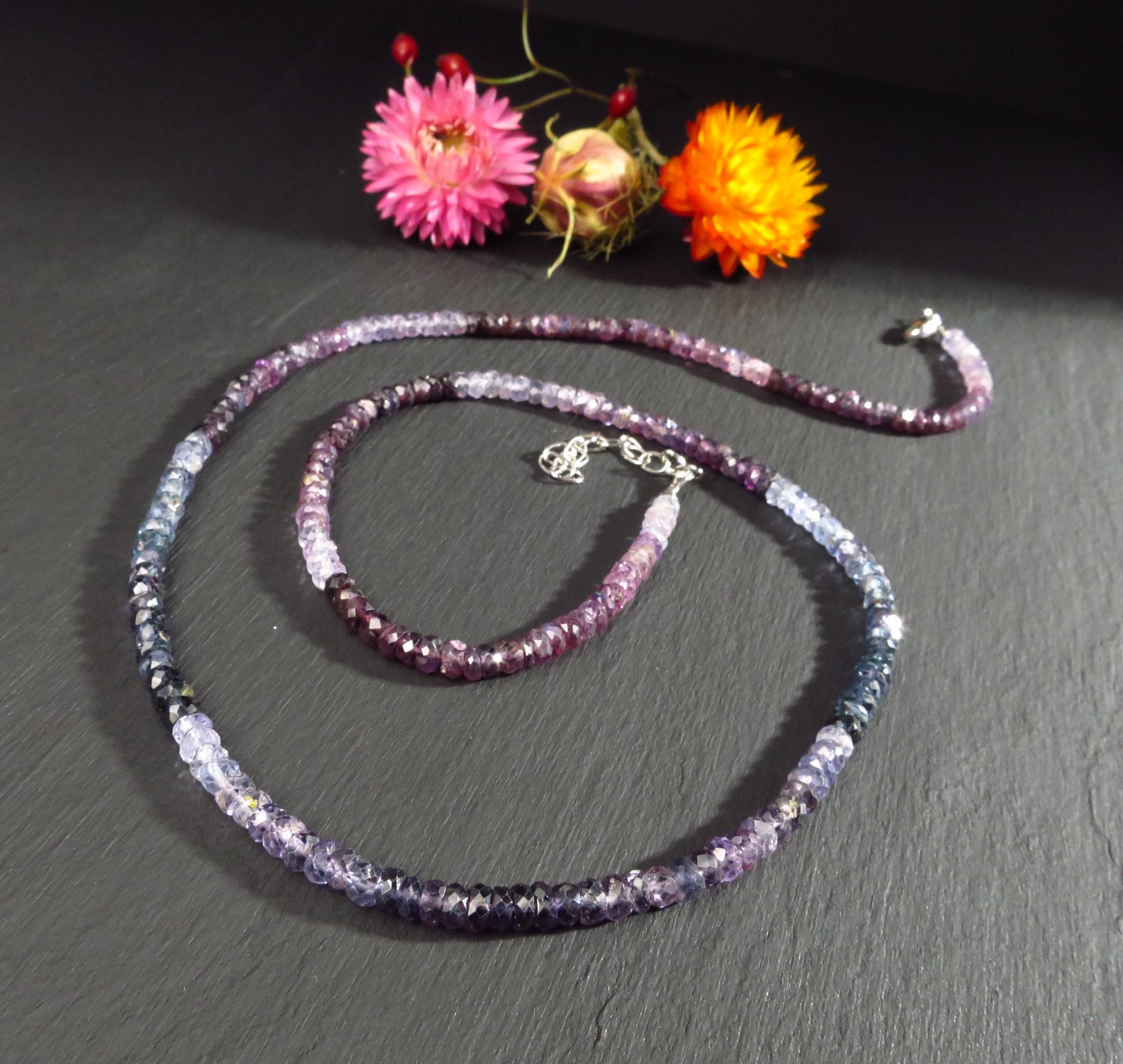 Spinell Kette Silber Spinell Collier lang Perlen Malve lila Spinell Halskette Natur Edelstein Spinell facettierter Sterling Silber