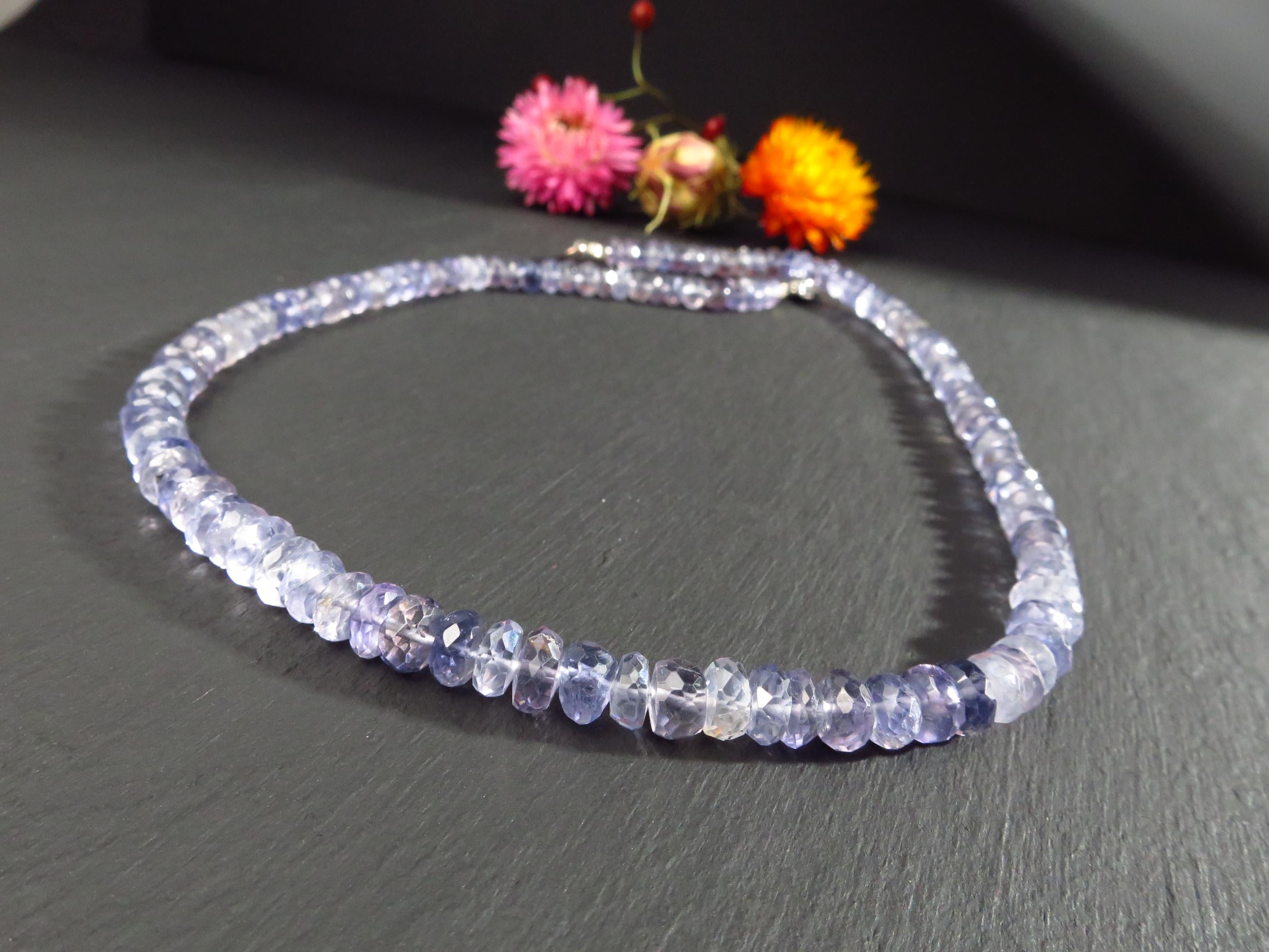 Iolith Kette blaue Natur Edelstein Halskette facettiert
