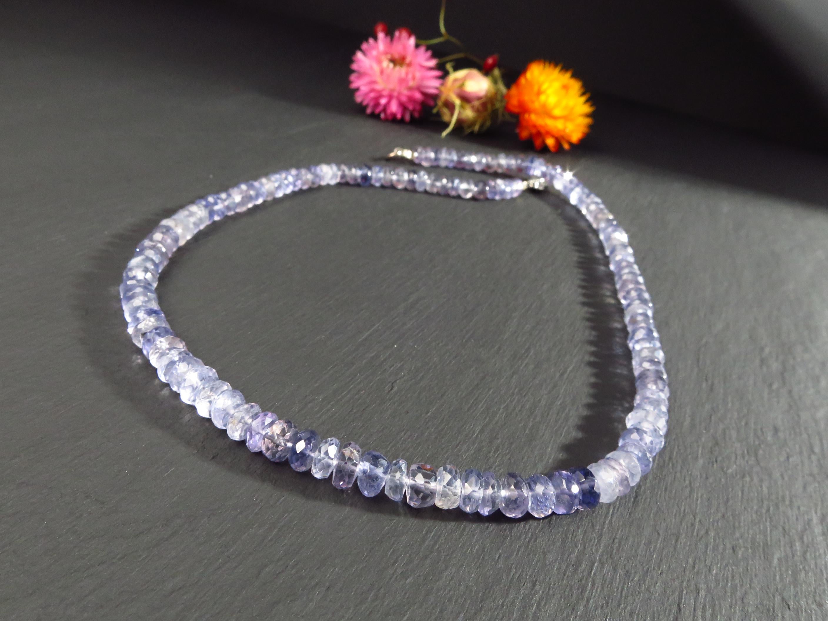Iolith Kette blaue Natur Edelstein Halskette facettiert