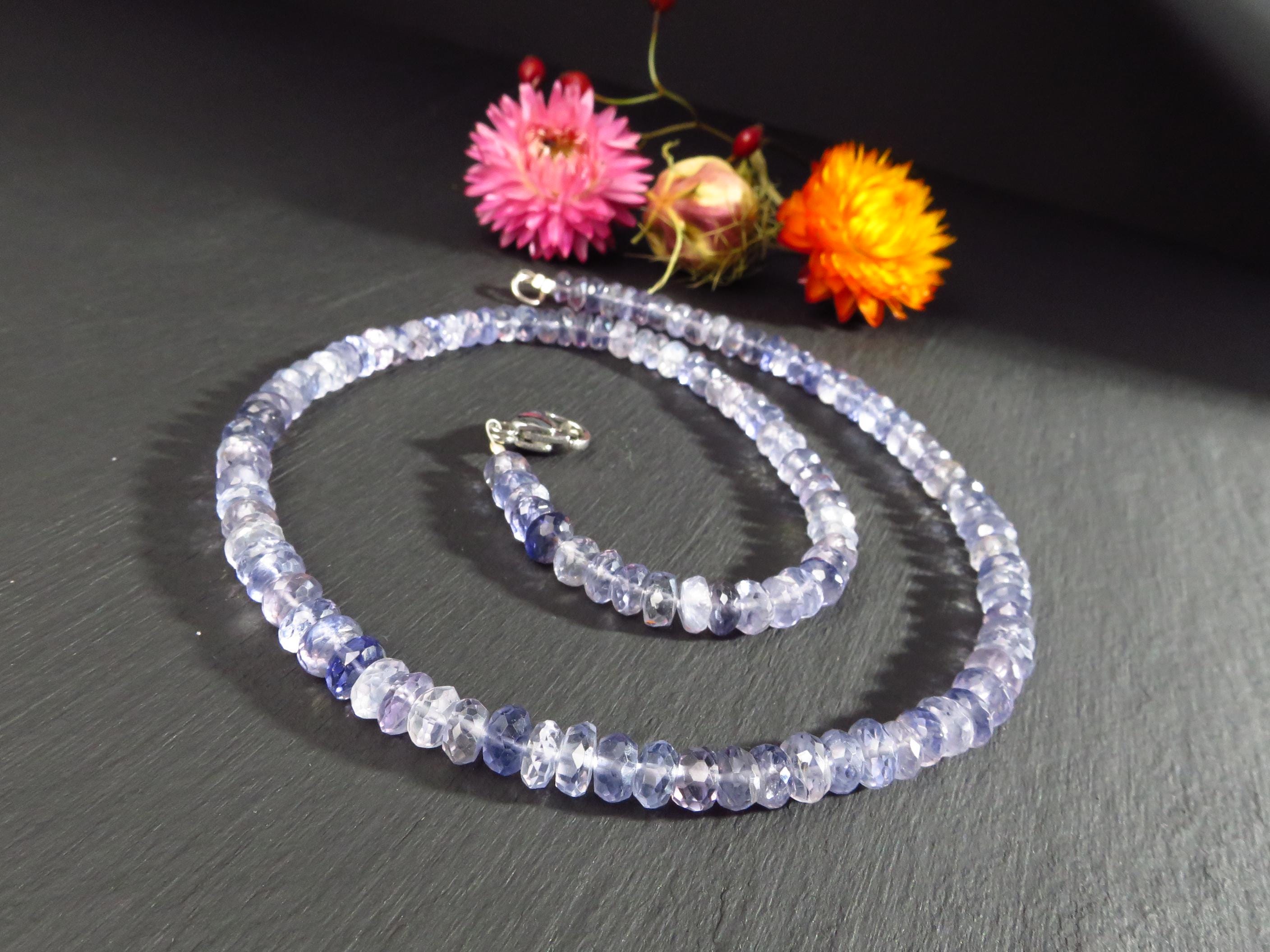 Iolith Kette blaue Natur Edelstein Halskette facettiert