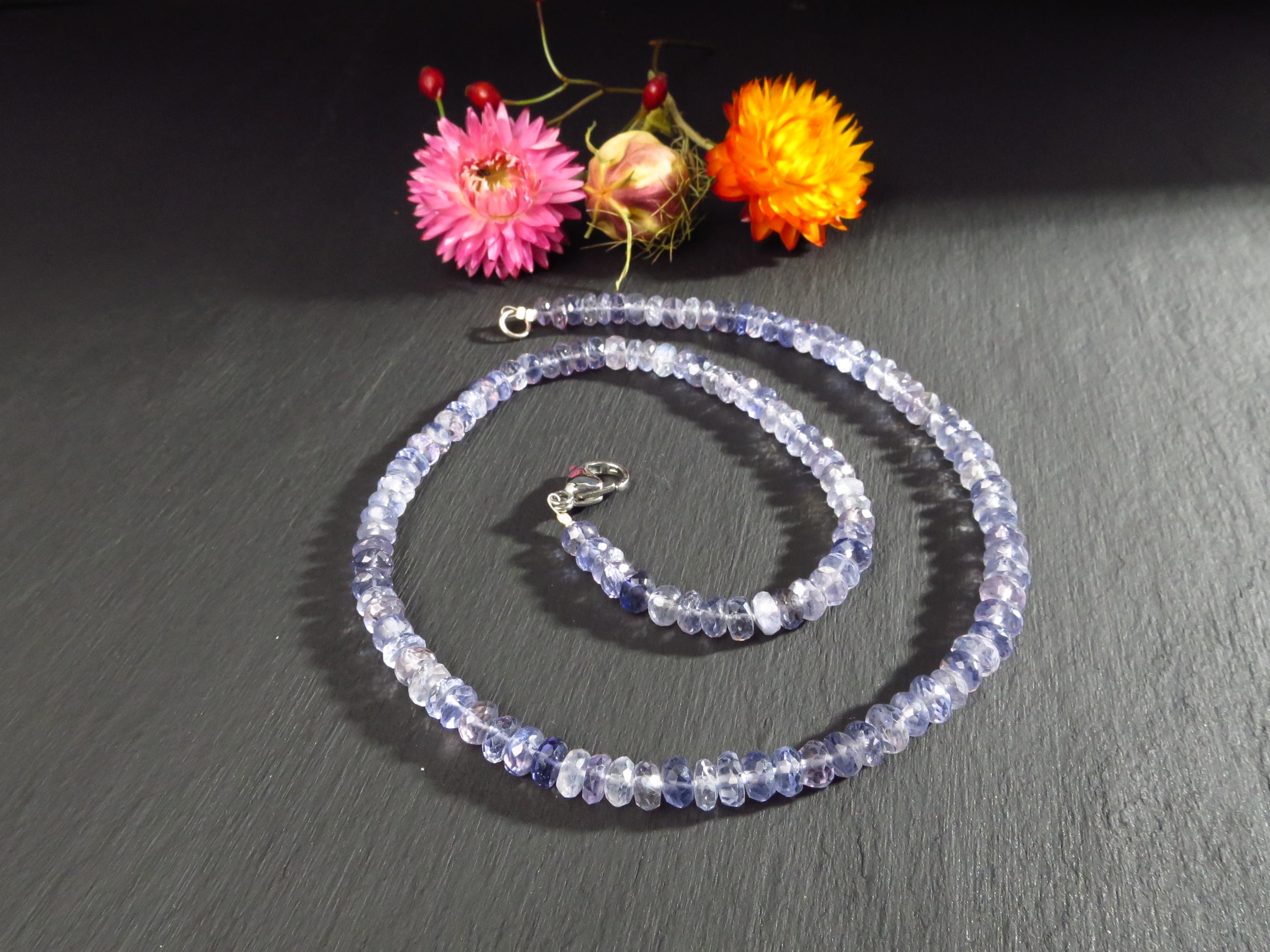 Iolith Kette blaue Natur Edelstein Halskette facettiert
