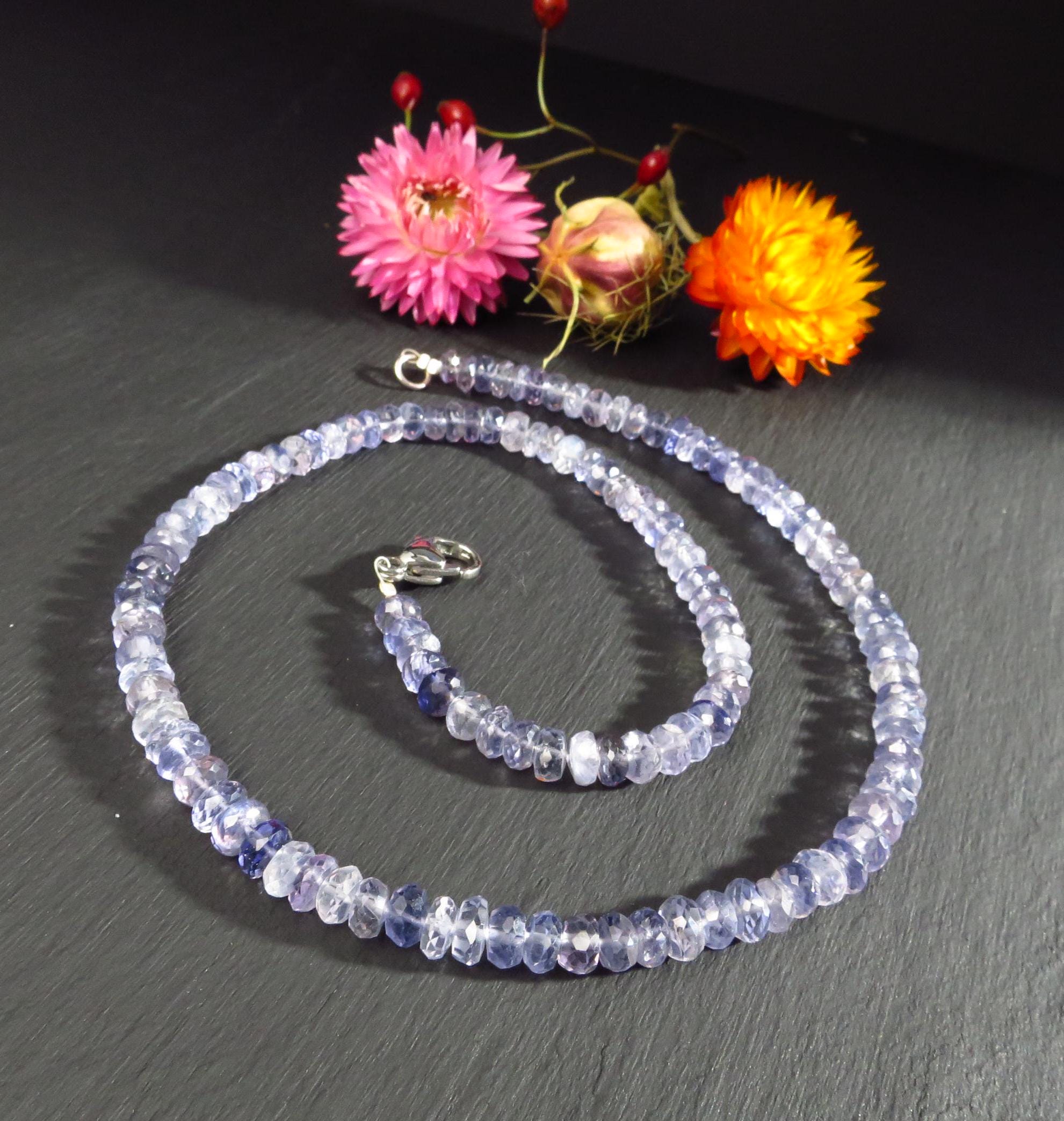 Iolith Kette Edelstahl Iolith blau Edelstein Natur facettiert blau Edelstein Iolith Collier Edelstahl Iolith Halskette