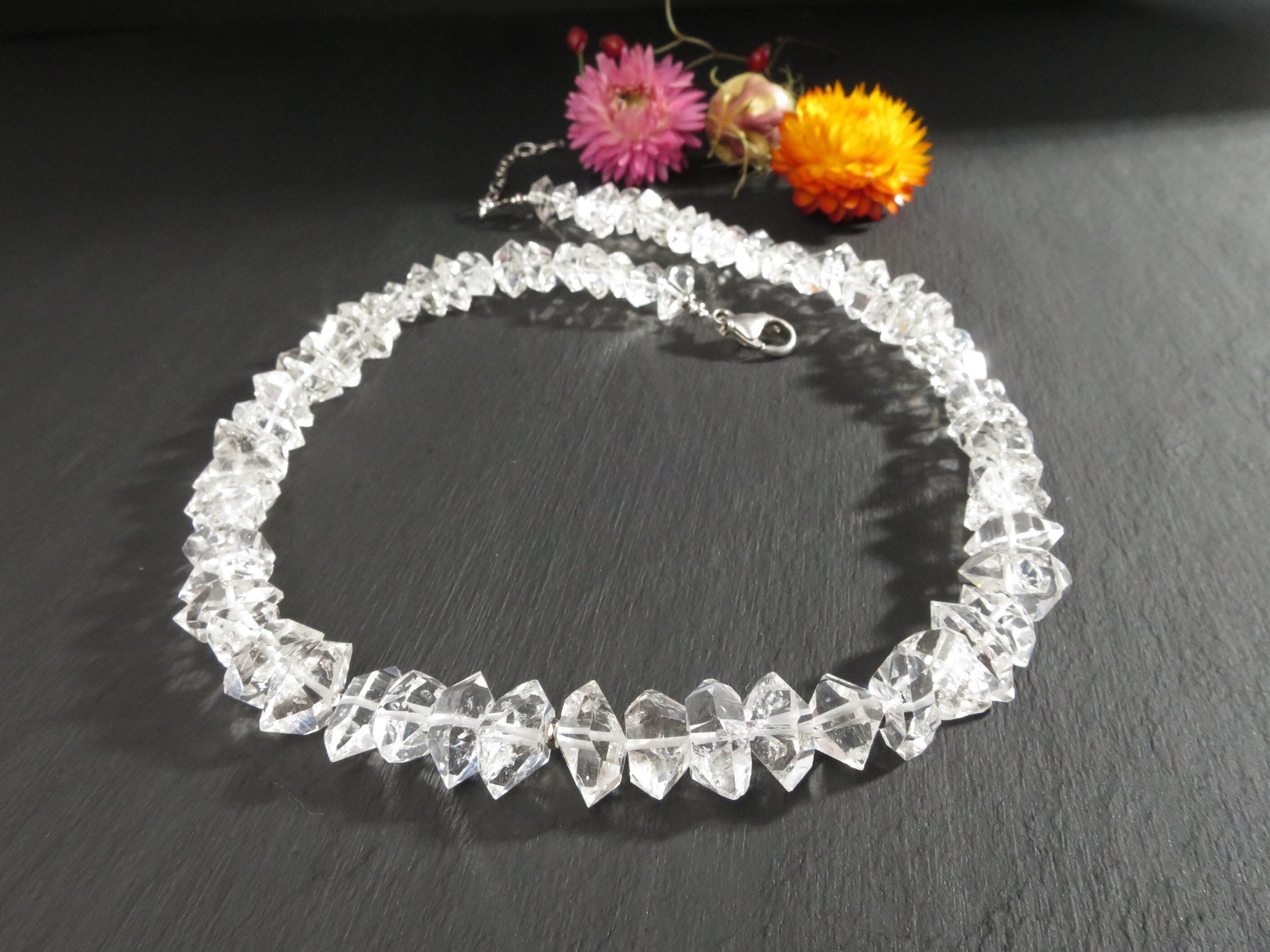 Herkimer Diamant Halskette Quarz Herkimer Diamanten Silber Doppelender Bergkristall Collier klare Kristall Kette Große Herkimer Halskette