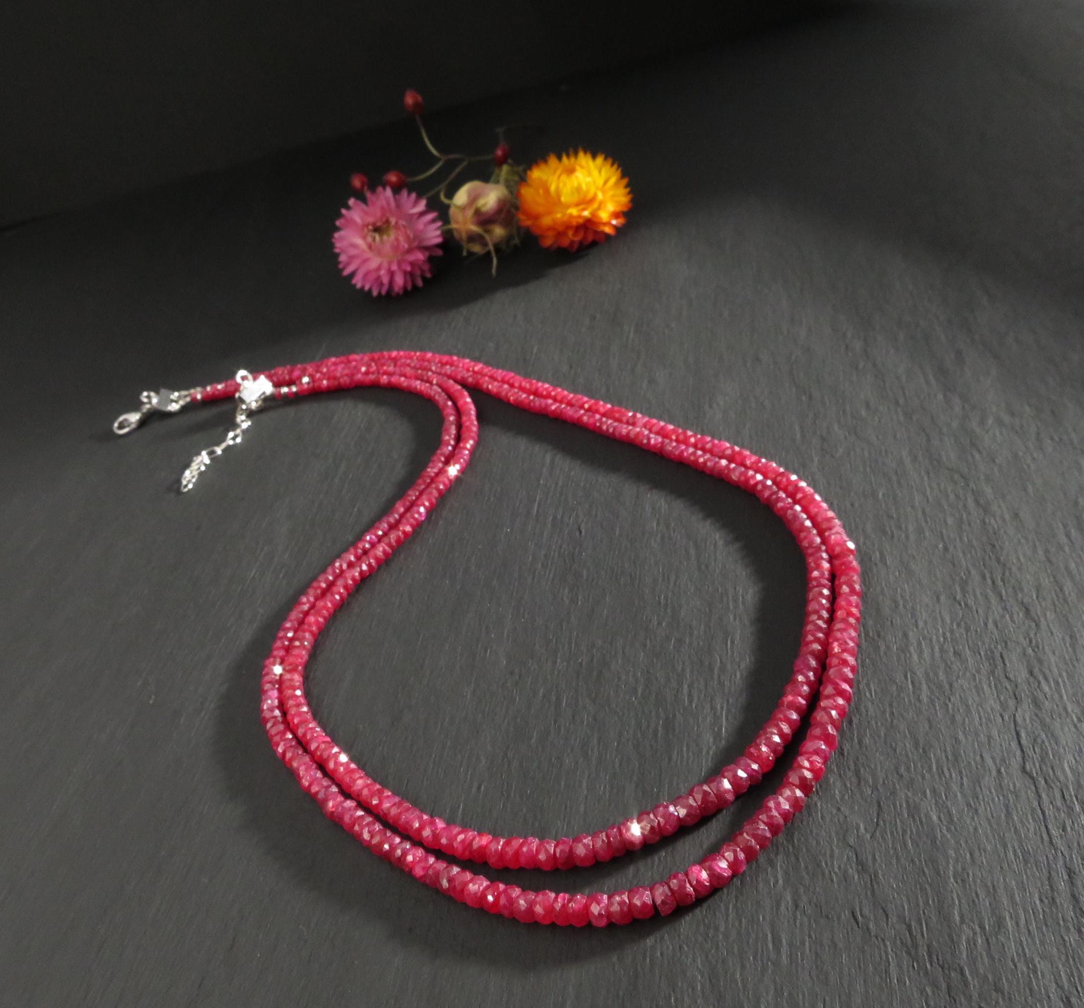 Rubin Collier Silber Echt 2 Reihen Rubin Halskette Rubin Natur rot Rubin Kette Collier Rubin unbehandelter Edelstein Kette Rubin Naturfarbe
