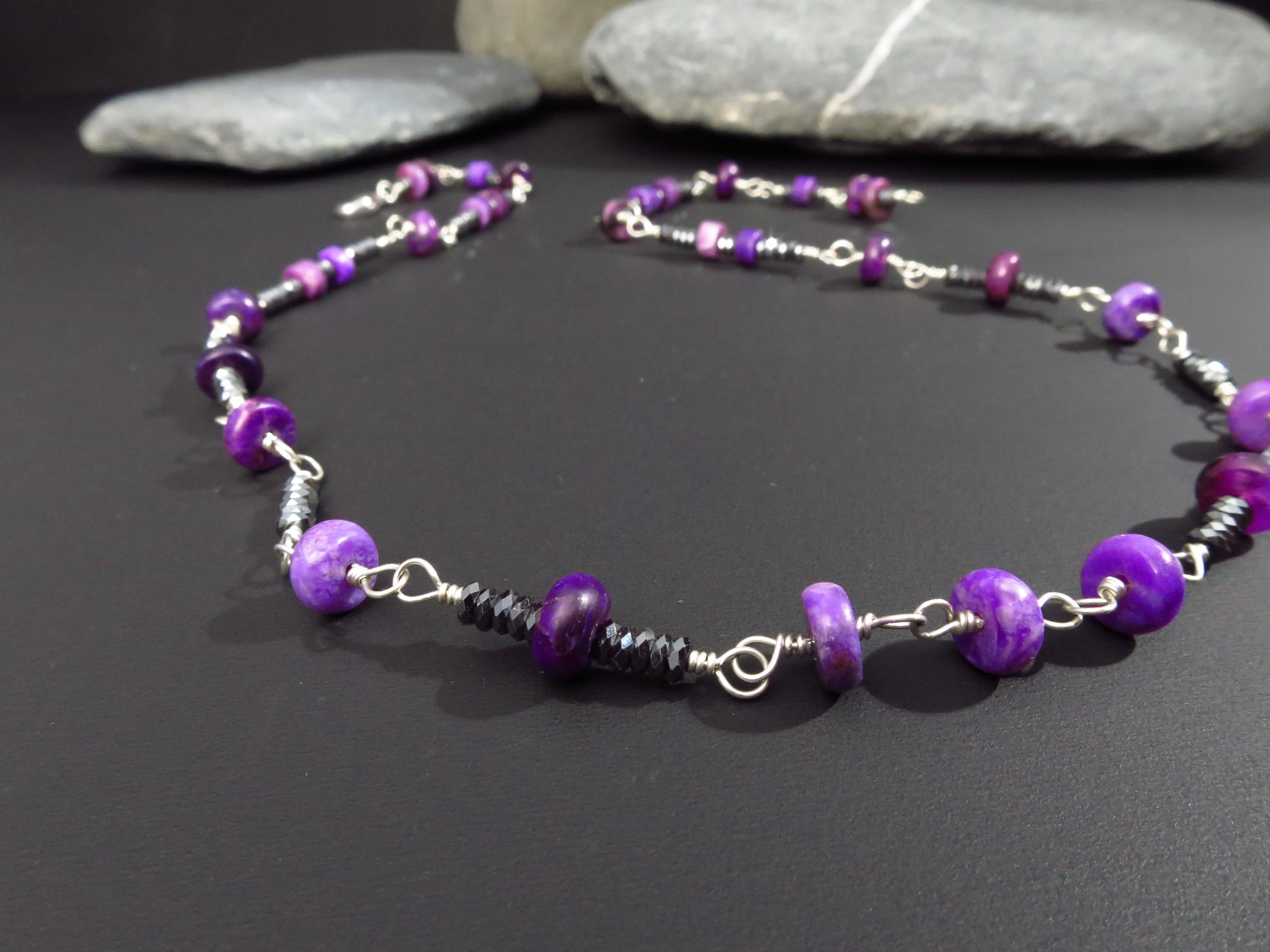 Sugilith Rosenkranz Kette Hämatit Kette 925 Silber