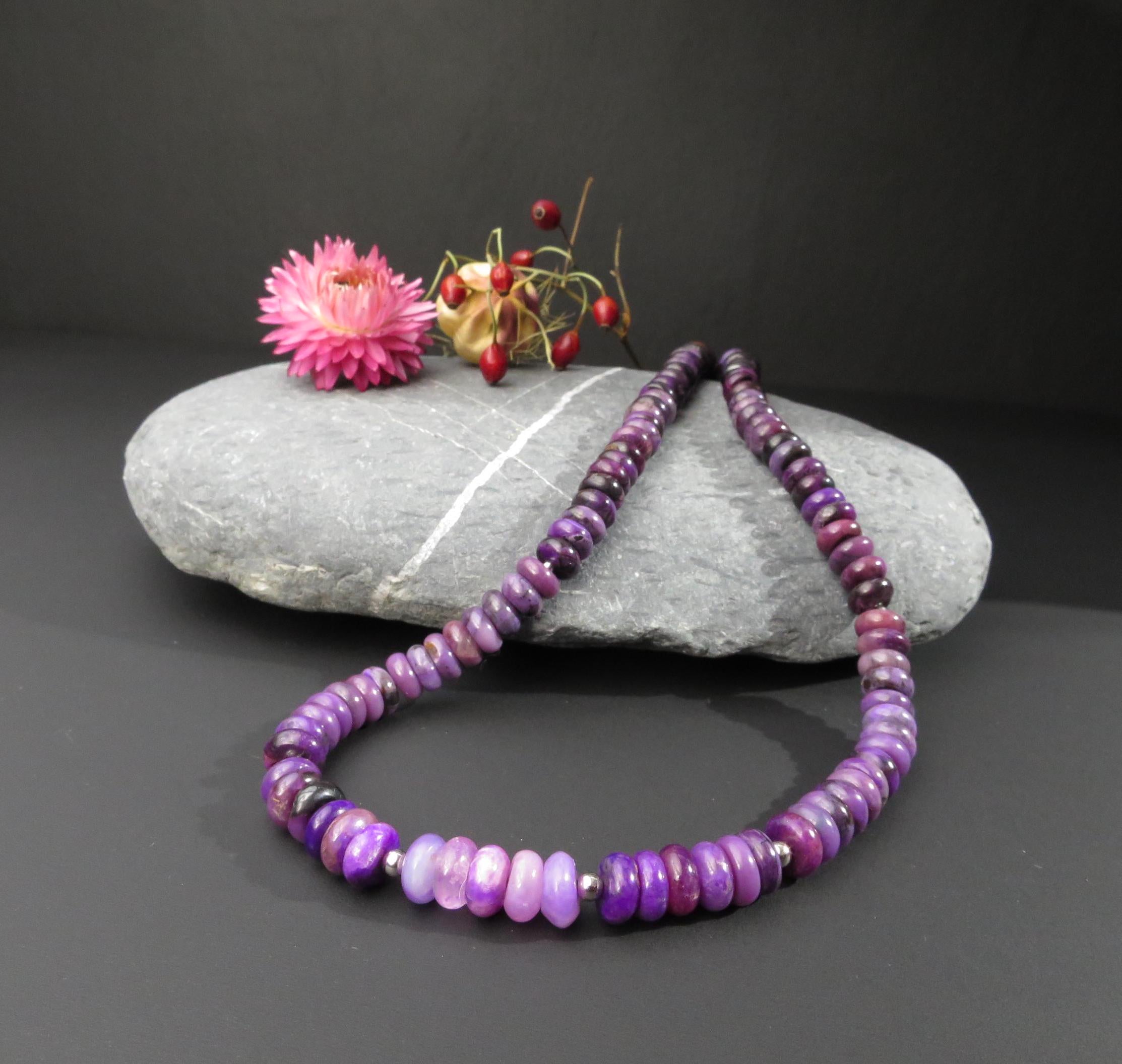 Sugilith Kette Silber echte Sugilit Halskette Rondelle Edelstein Collier Sugilith unbehandelte Sugilith Kette Afrika Natur Sugilit Collier