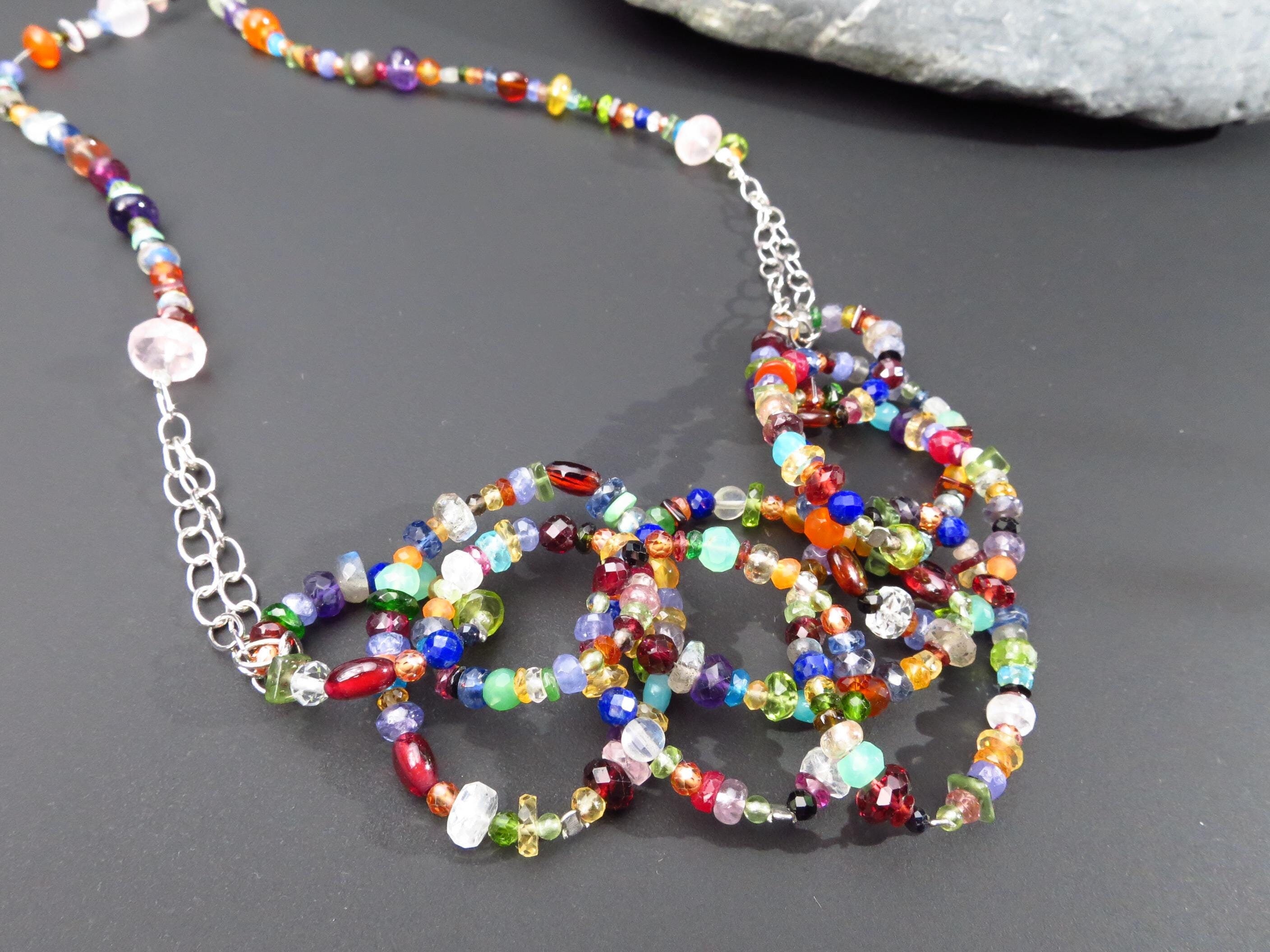 Bunte Edelstein Kette Saphir Silber Collier Karneol Kette Kyanit Peridot Silber AAA Natur Edelstein Natur Halskette Unikat lange Kette Stein