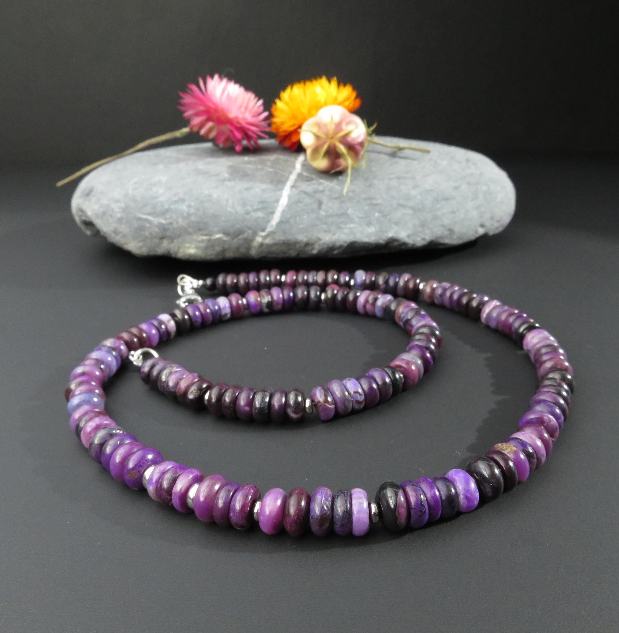 Sugilith Kette Silber echte Sugilit Halskette Rondelle Lila Edelstein Collier Sugilith unbehandelte Sugilith Perlen Kette Afrika Sugilit