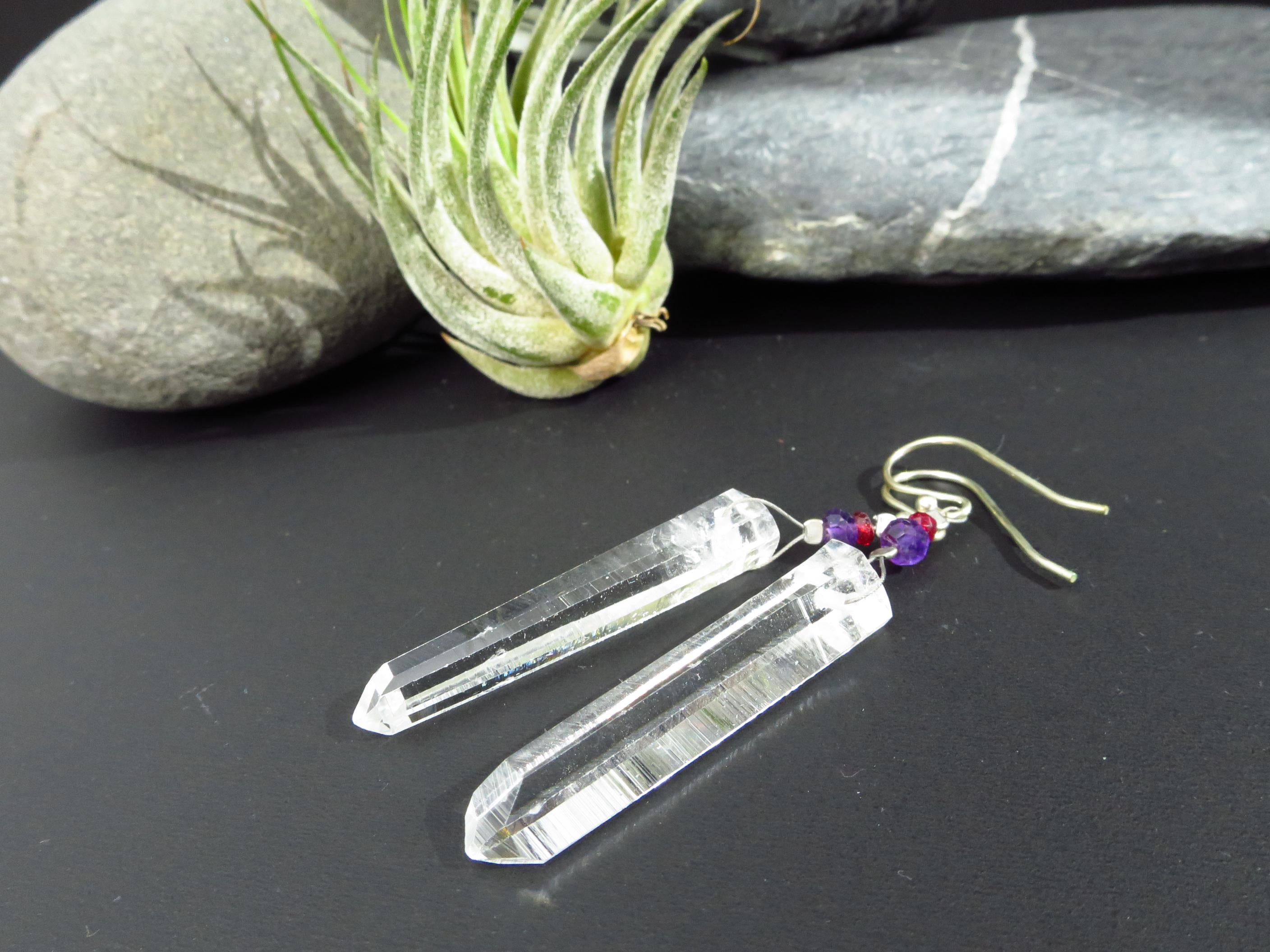 Bergkristall Ohrringe 925 Silber Natur Kristall Spitzen