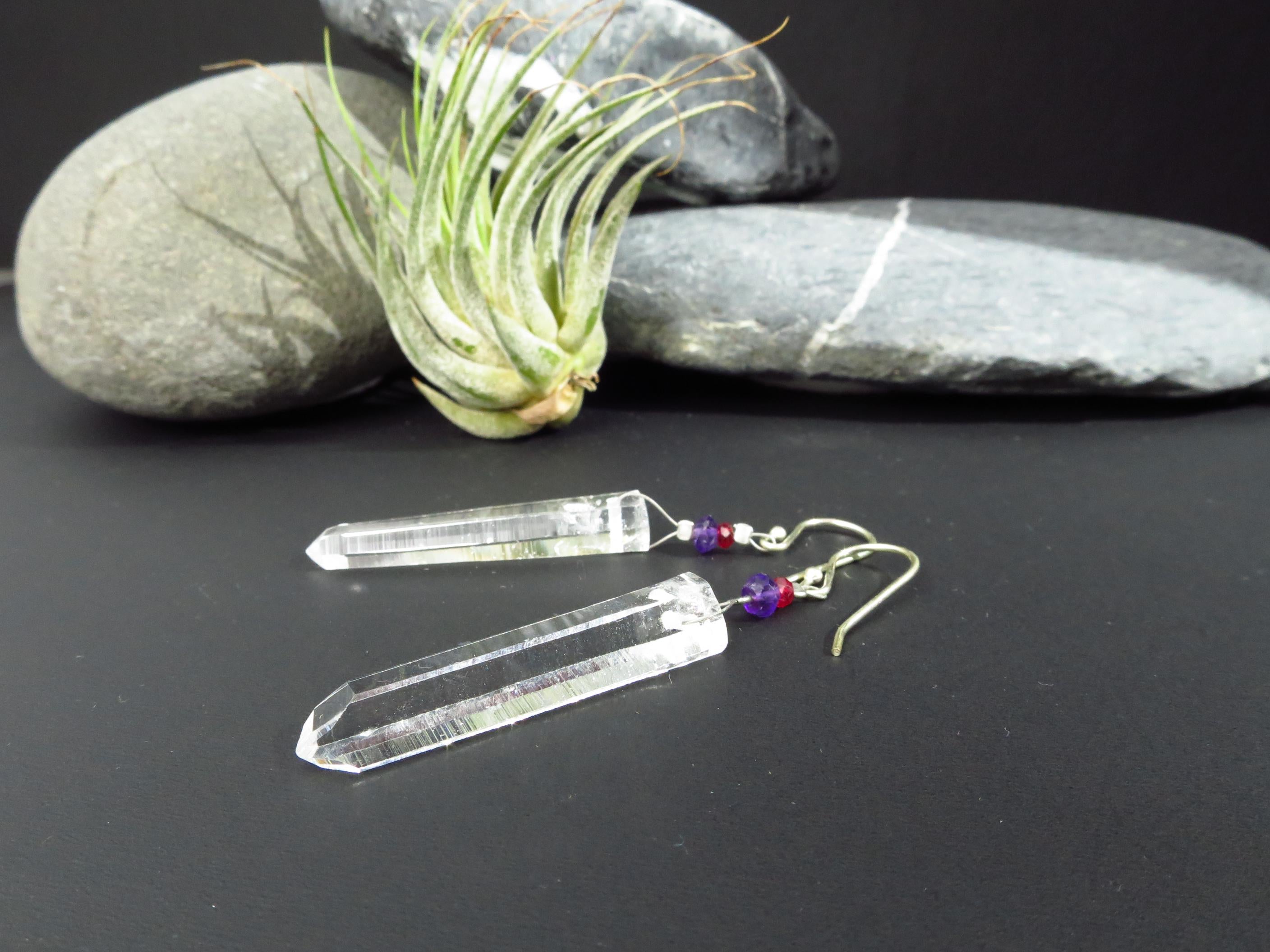 Bergkristall Ohrringe 925 Silber Natur Kristall Spitzen