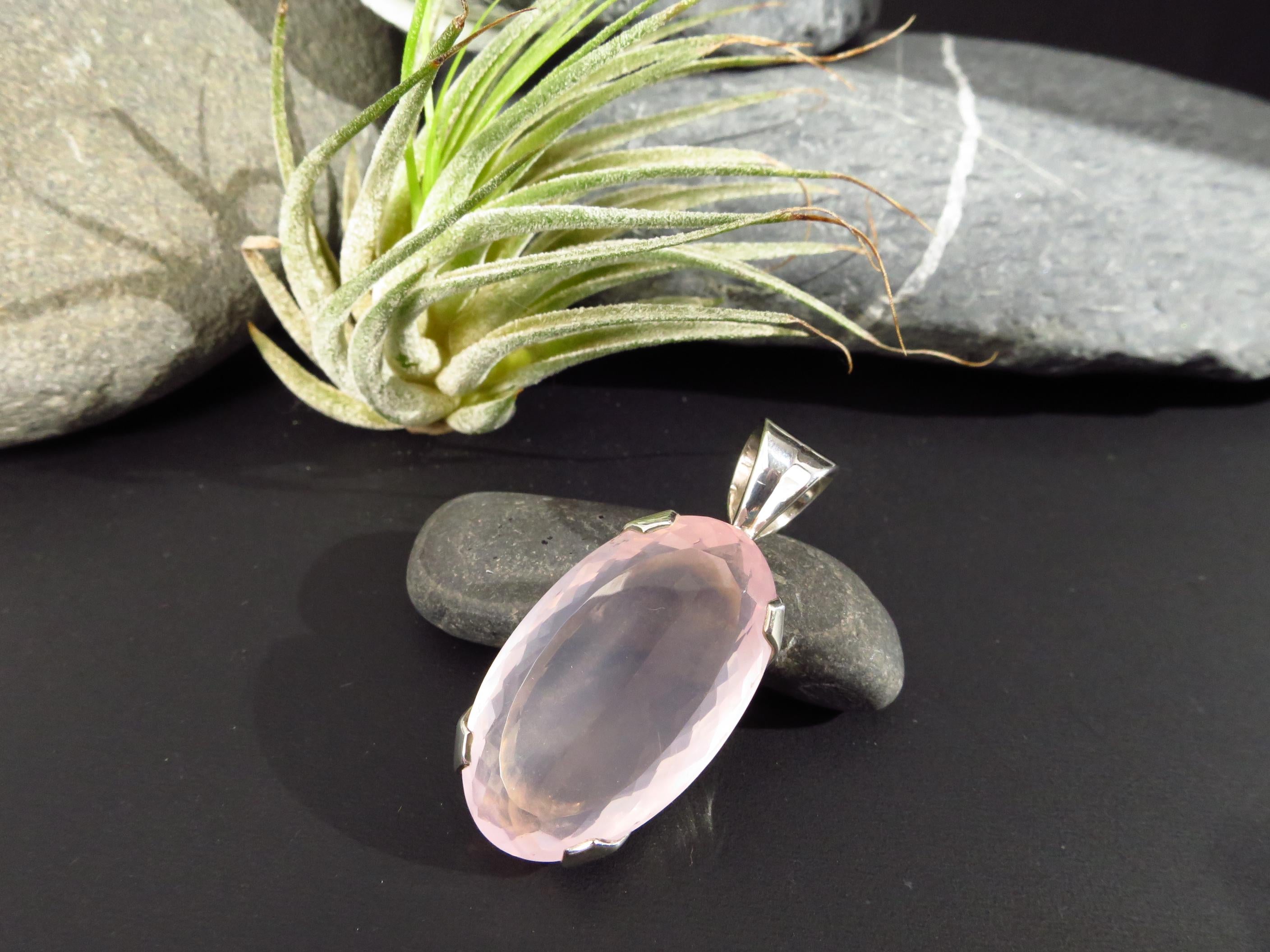 Rosenquarz Anhänger Silber klarer natürlicher Edelstein