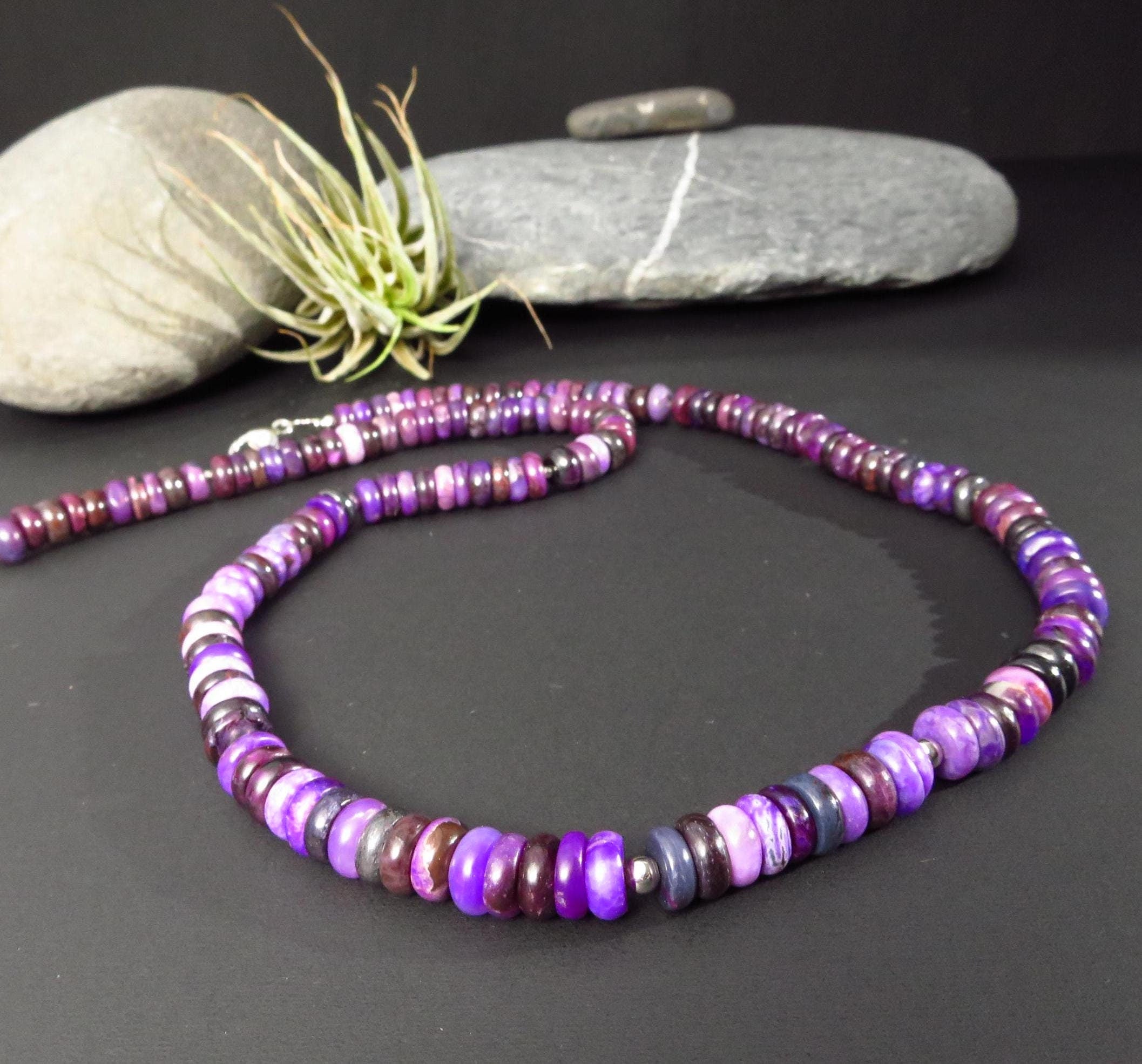 Sugilite Necklace Silver Real Sugilite Necklace Rondelle Purple Gemstone Necklace Sugilite Untreated Sugilite Beads Necklace Africa Sugilite