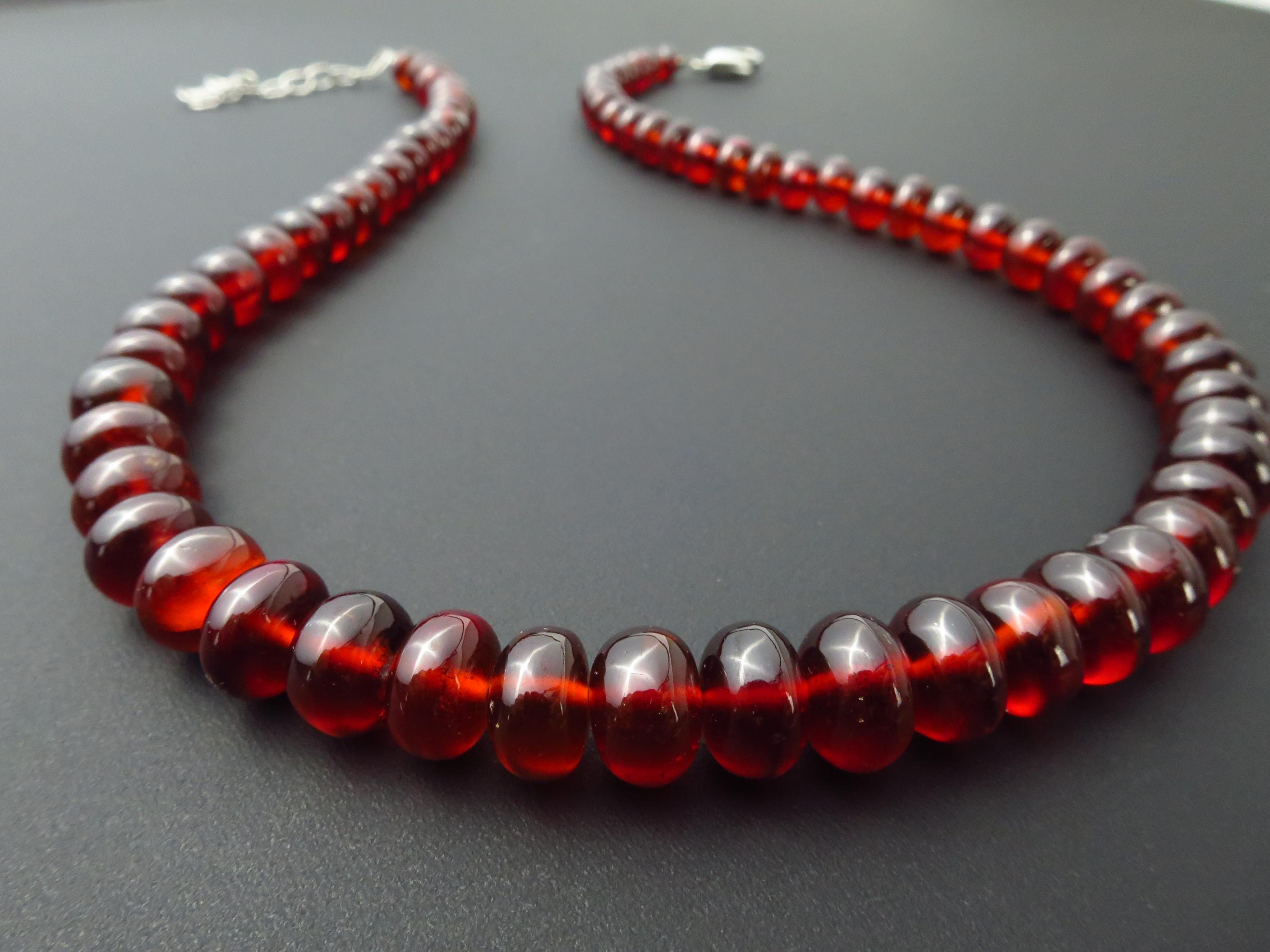 Hessonit Granat Kette orange braun unbehandelte Edelstein Kette Granat glatt poliert Grossular Edelstahl Verschluss