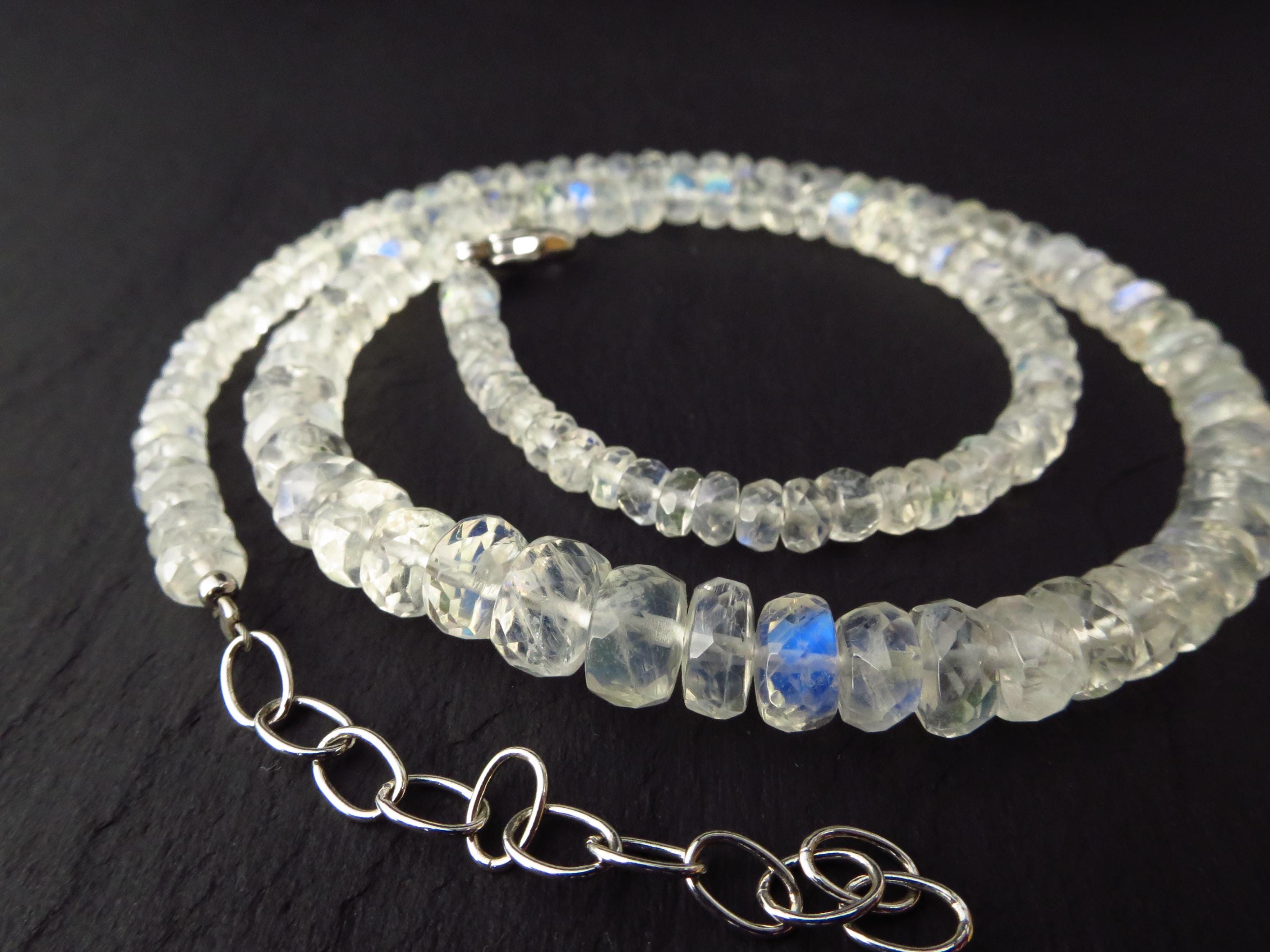 Regenbogen Mondstein Kette weißer Labradorit facettierte natürliche unbehandelte Edelsteine Kette mit 925 Silber Verschluss