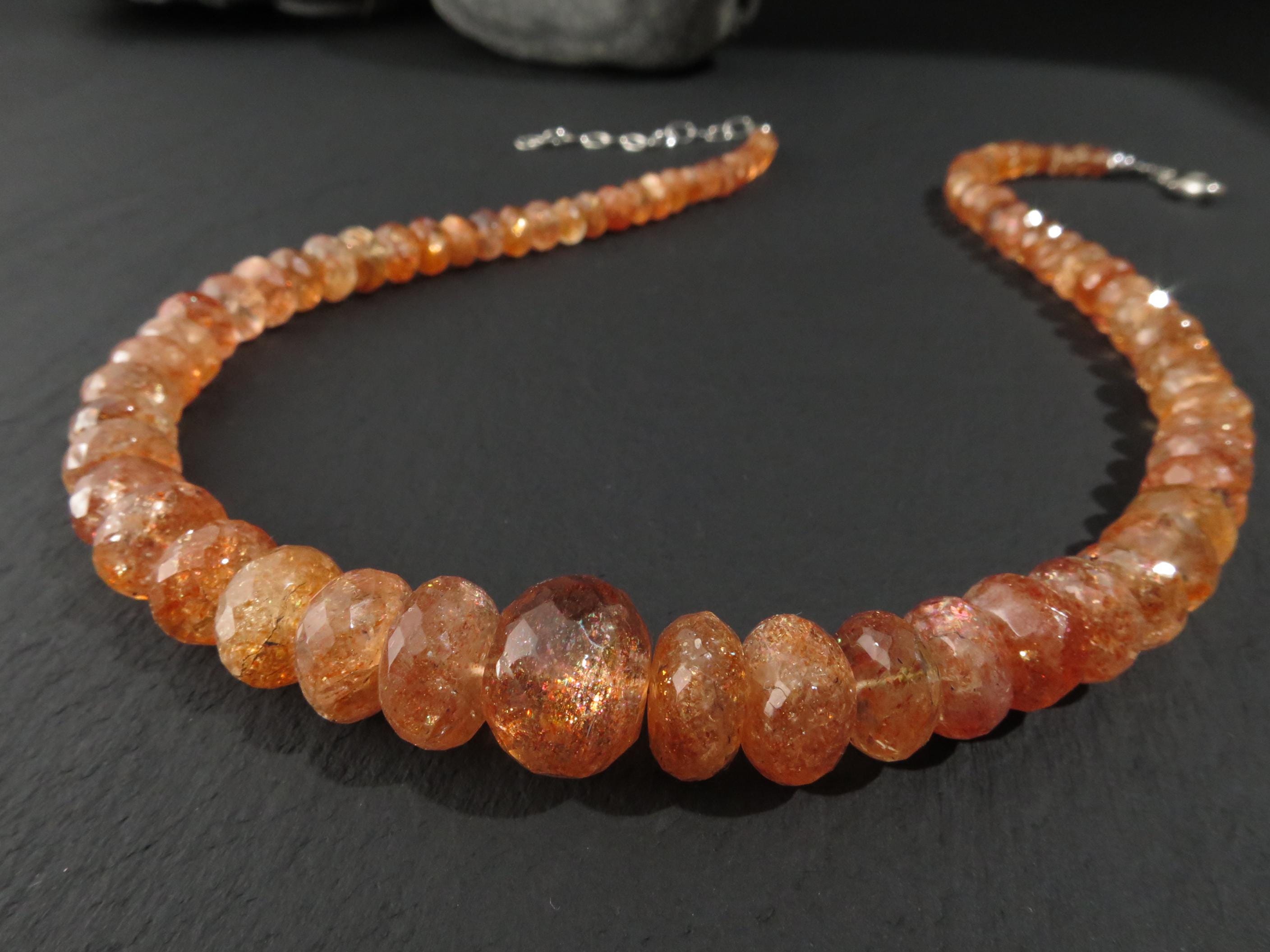 Sonnenstein Kette orange Afrikanischer Sonnenstein Tansania 925 Sterling Silber Natur Edelstein Kette