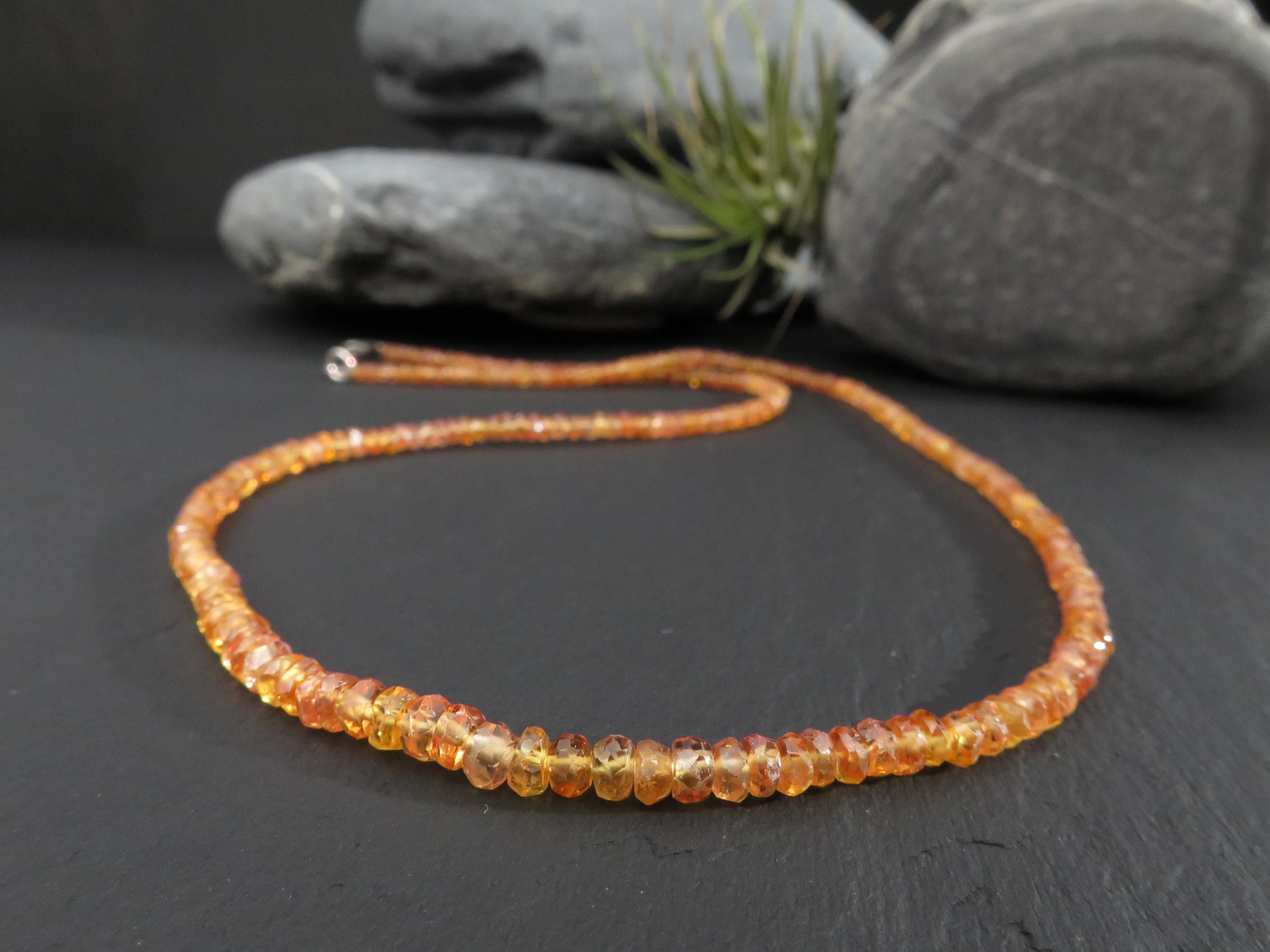 Saphir-Edelsteinkette in orange und pfirsichfarben facettiert