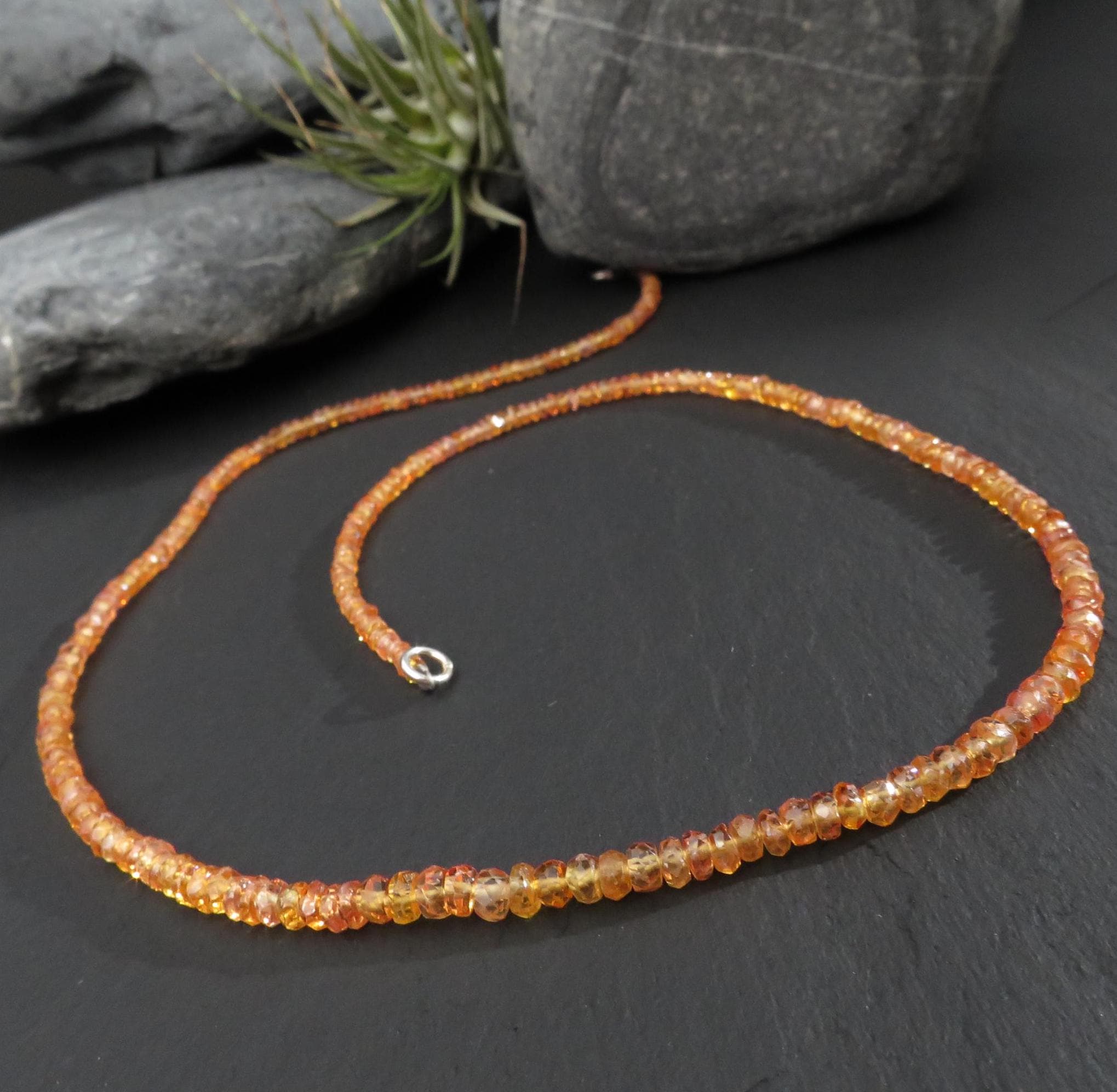 Saphir Kette Silber Saphir orange Collier Saphir Edelstein Halskette pfirsich Farbe Saphir facettiert Kette