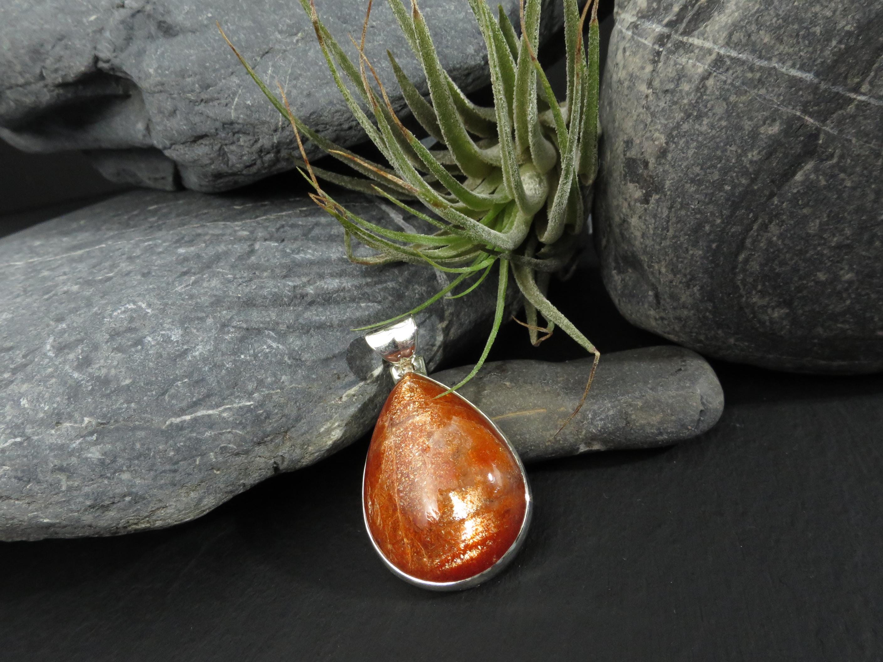 Großer Tropfen Sonnenstein Anhänger Sterling Silber