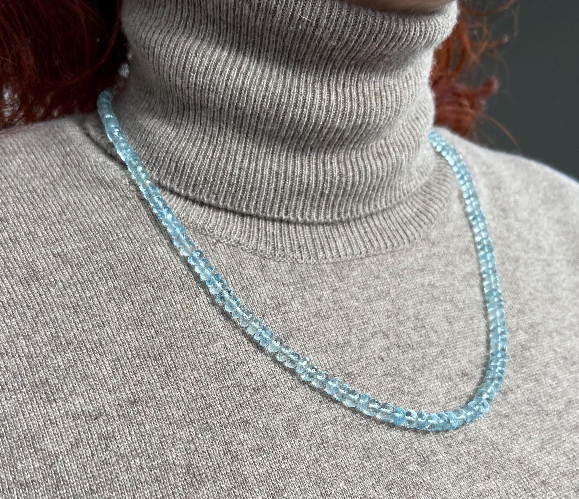 Aquamarin Kette natur Edelstein Collier facettiert