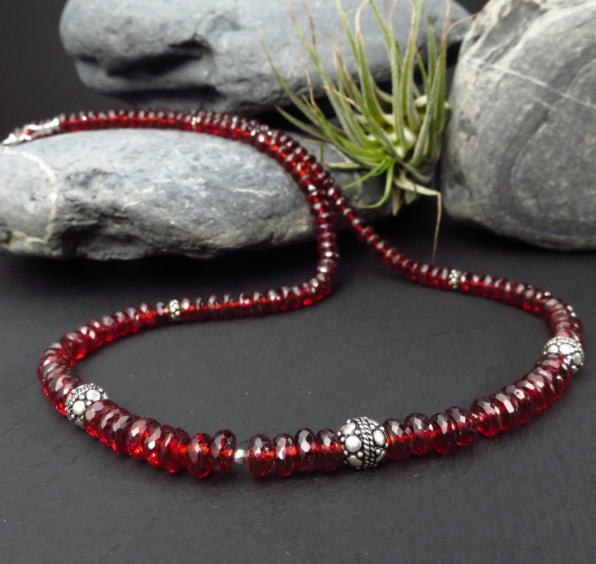 Mosambik Granat Halskette Mosambik Granat Collier rot Edelstein Collier Silber facettiert Granat Silber Bali Halskette Natur Edelsteine