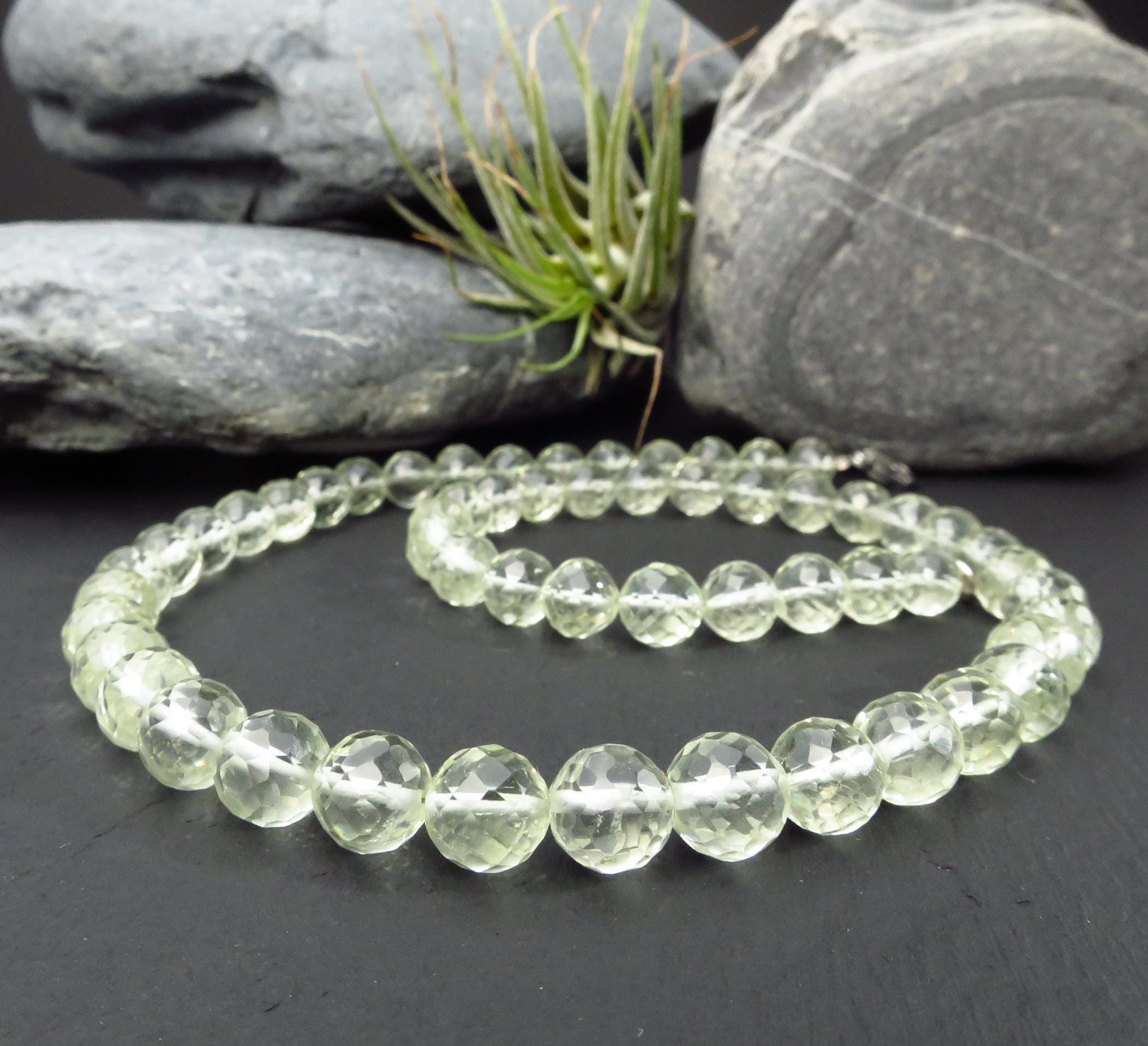 Prasiolith grüner Amethyst Kette Natur Edelstahl Verschluss facettiert grüner Amethyst Kugeln Edelstein