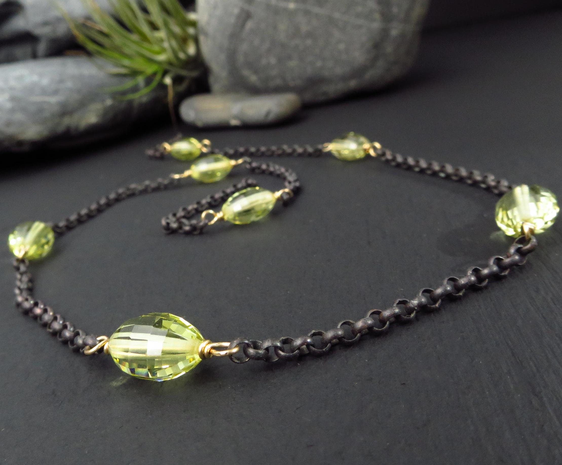 Citrin Kette Silber Zitrin AAA Collier handgemacht gelb Edelstein Halskette Silber geschwärzt Unikat Kette Gold filled Citrin Collier