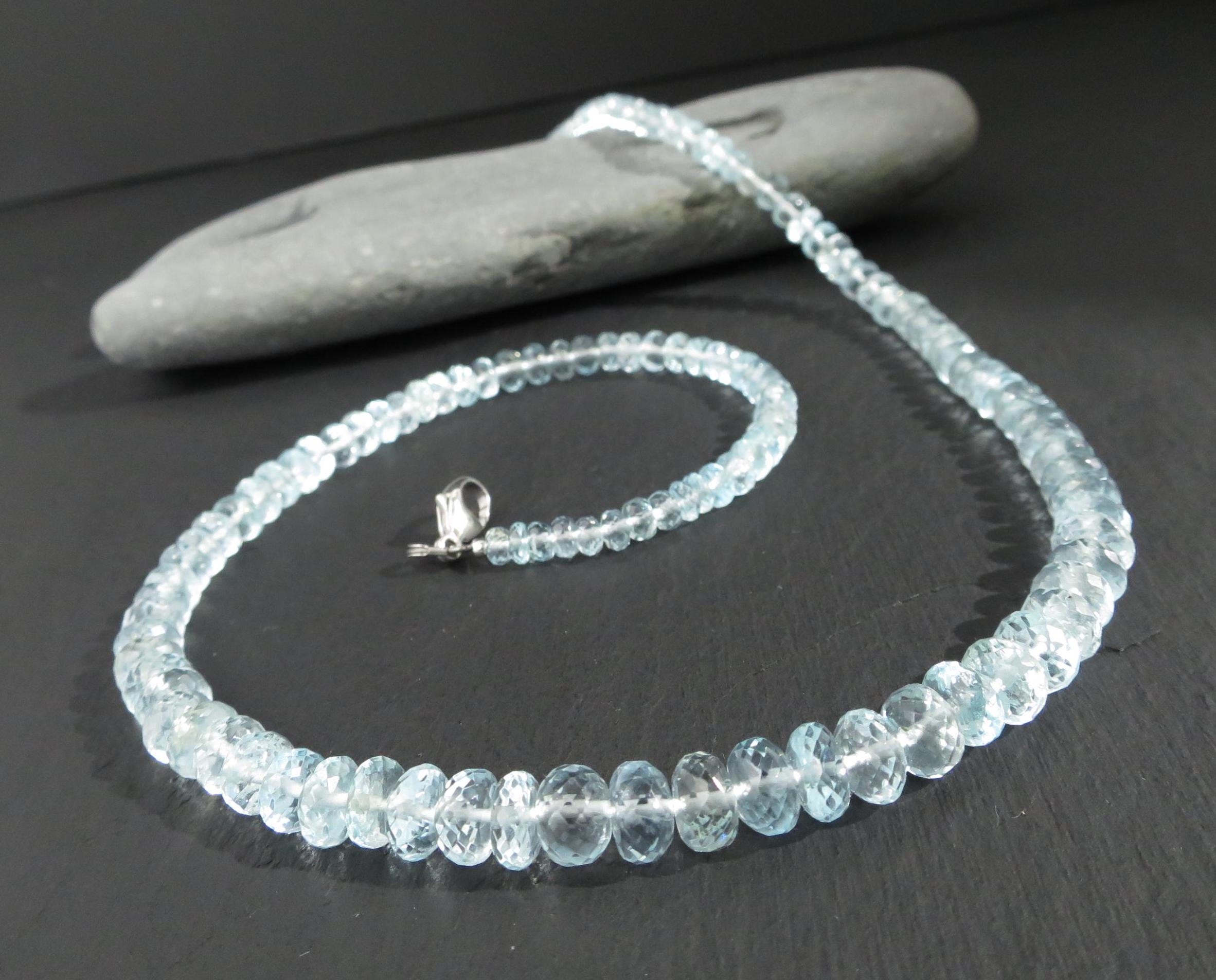 Aquamarin Kette Silber Aquamarin Halskette blau Beryll Collier Aquamarin Natur Edelstein Aquamarin Perlen Kette klar Silber AAA Aquamarin