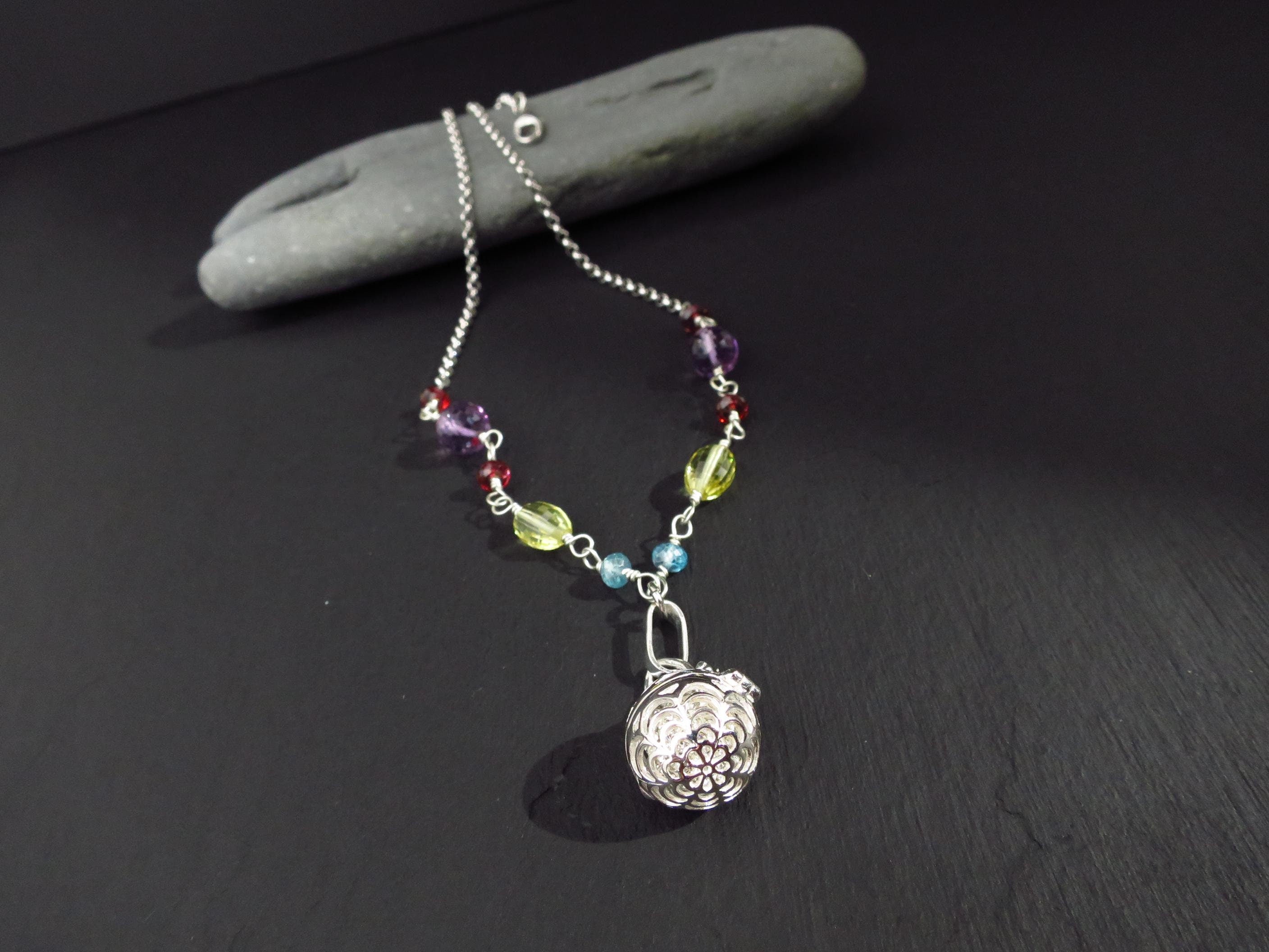 Rosary Silber Kette bunt Edelstein Halskette Natur blauer Zirkon Citrin Collier Silber Kugel Lock in Anhänger Silber Rosenkranz Kette bunt