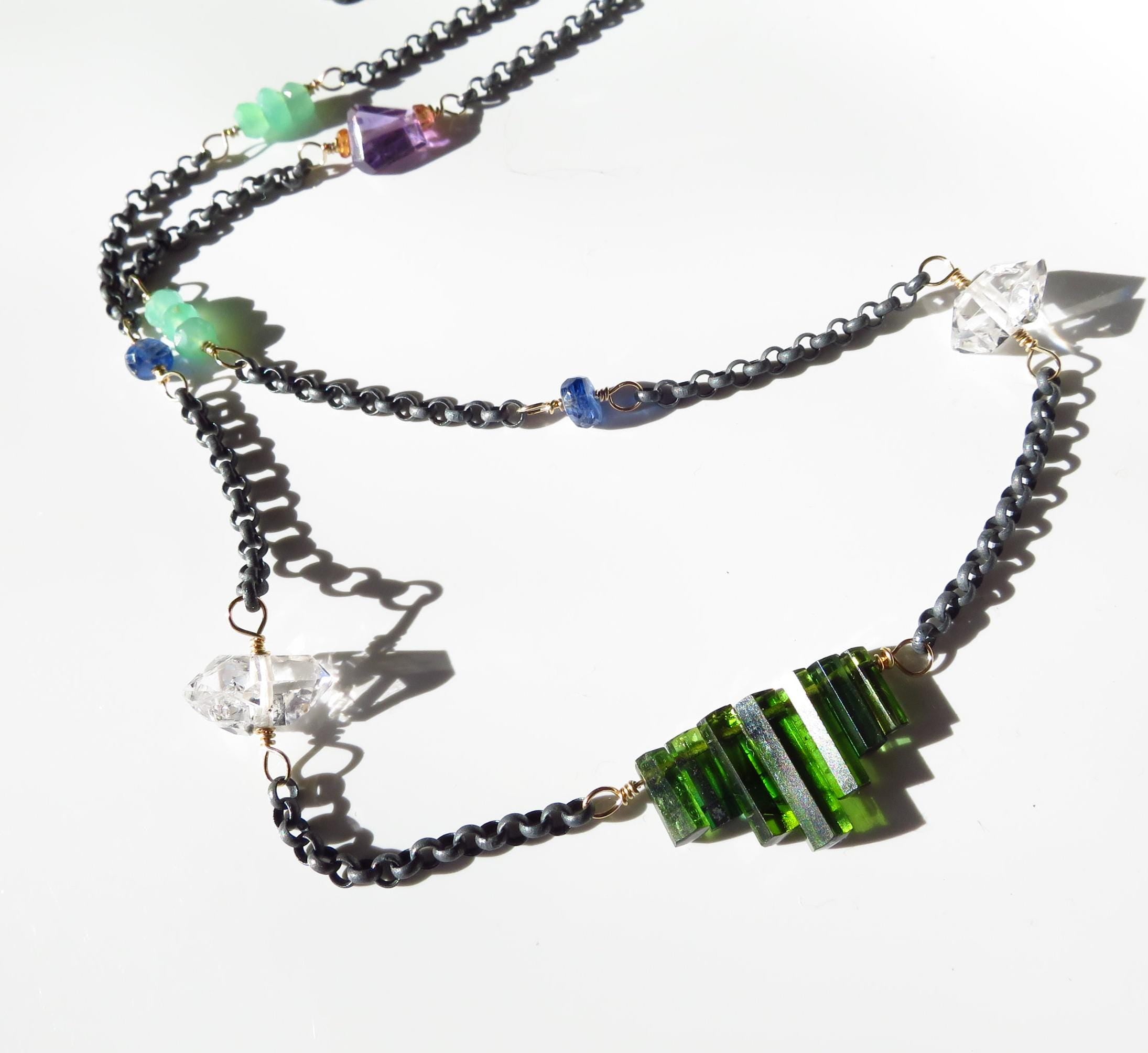 Turmalin Spitzen Kette bunte Edelstein Halskette Chrysopras