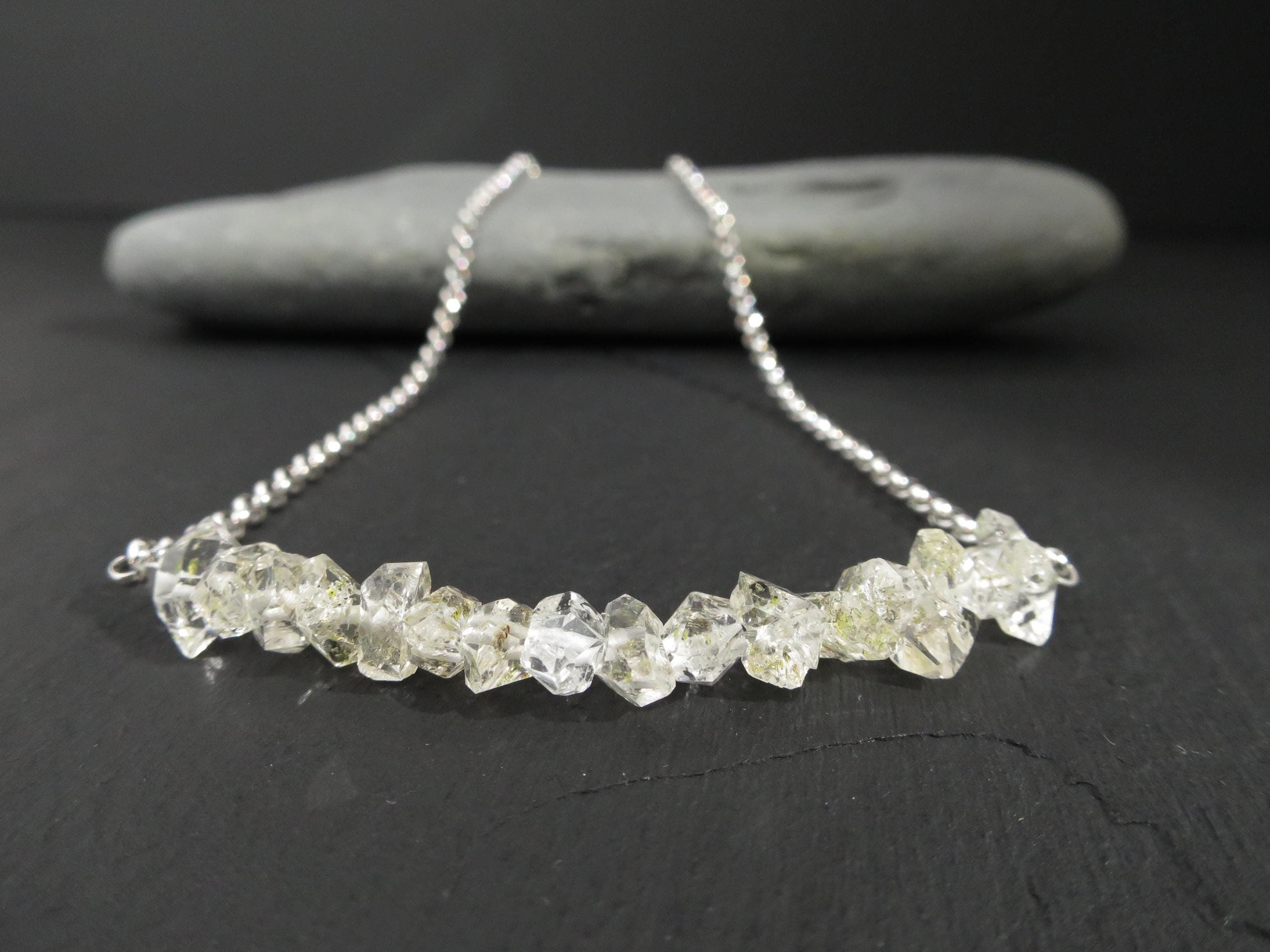 Petroleum Herkimer Diamant Kette Herkimer Collier Sterling Silber rhodinier Kette Verschluss doppelender Bergkristalle mit Petroleum