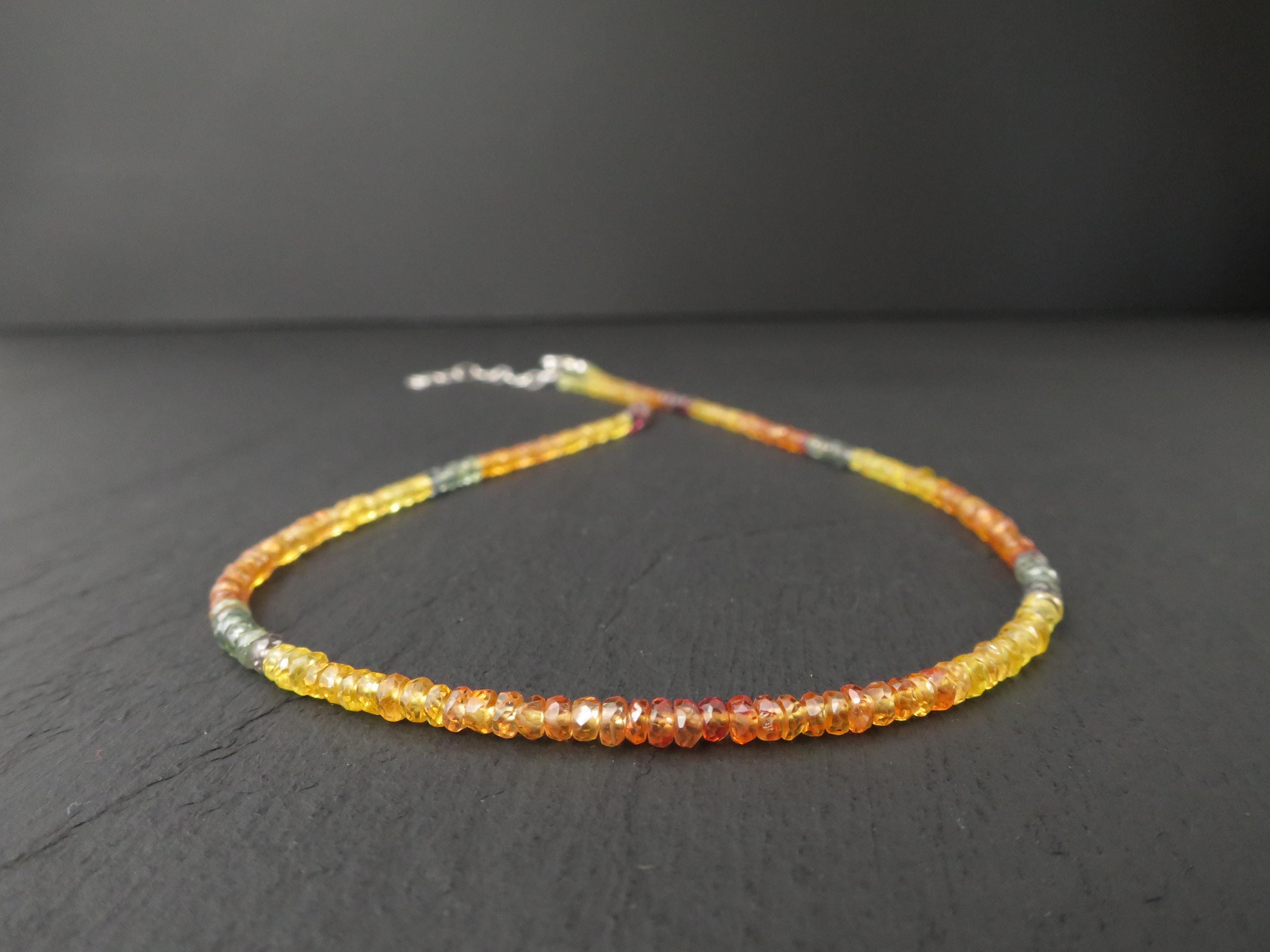 Saphir Kette Silber Orange Saphir Collier Silber Edelstein Multi Saphir Halskette gelb Saphir Kette Silber Verschluss