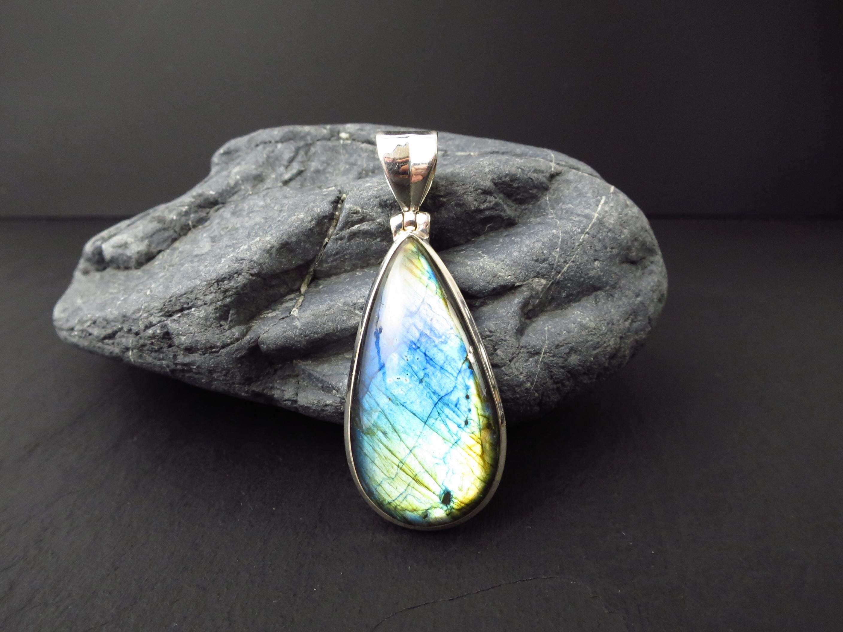 Labradorit Anhänger Silber Labradorit Tropfen Anhänger Edelstein Labradorit Kettenanhänger Silber Großer Tropfen Labradorit Anhänger blau