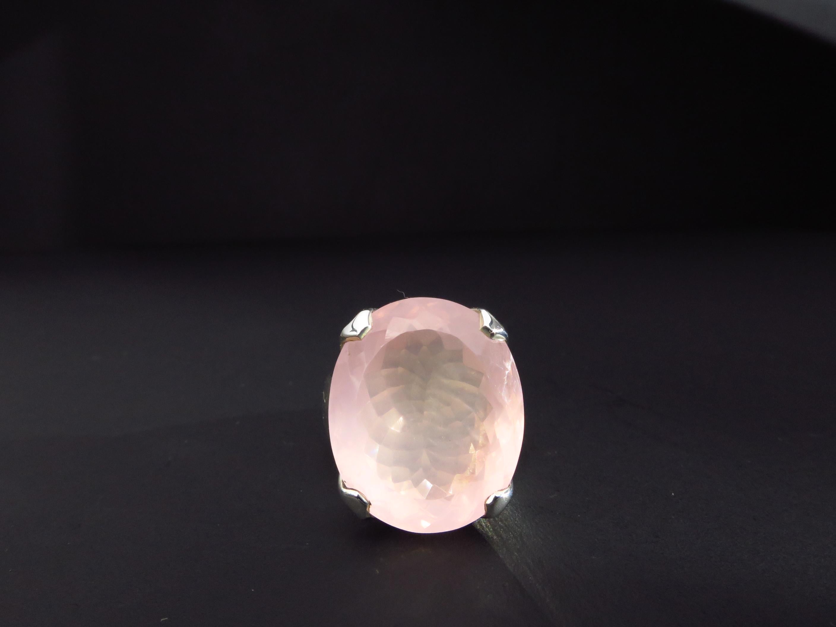 Rosenquarz Silber Statement Ring facettiert Ringgröße 9