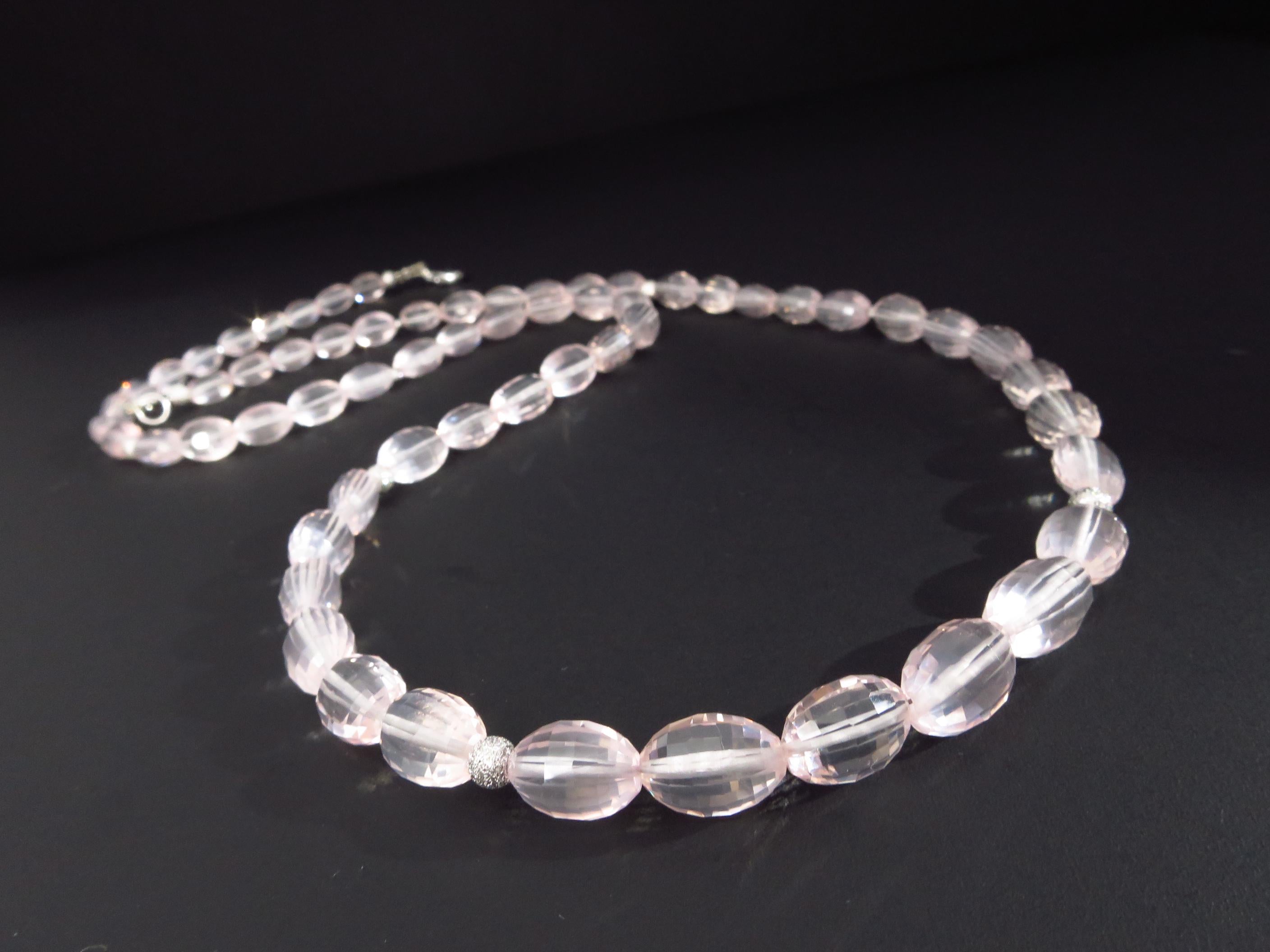Rosenquarz Kette Silber lange Edelstein Halskette rosa