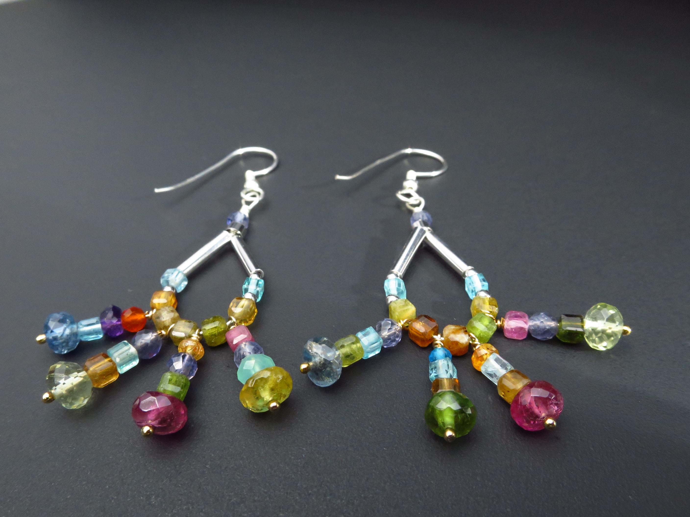 Bunte lange Turmalin Ohrringe Ohrhänger 925 Silber