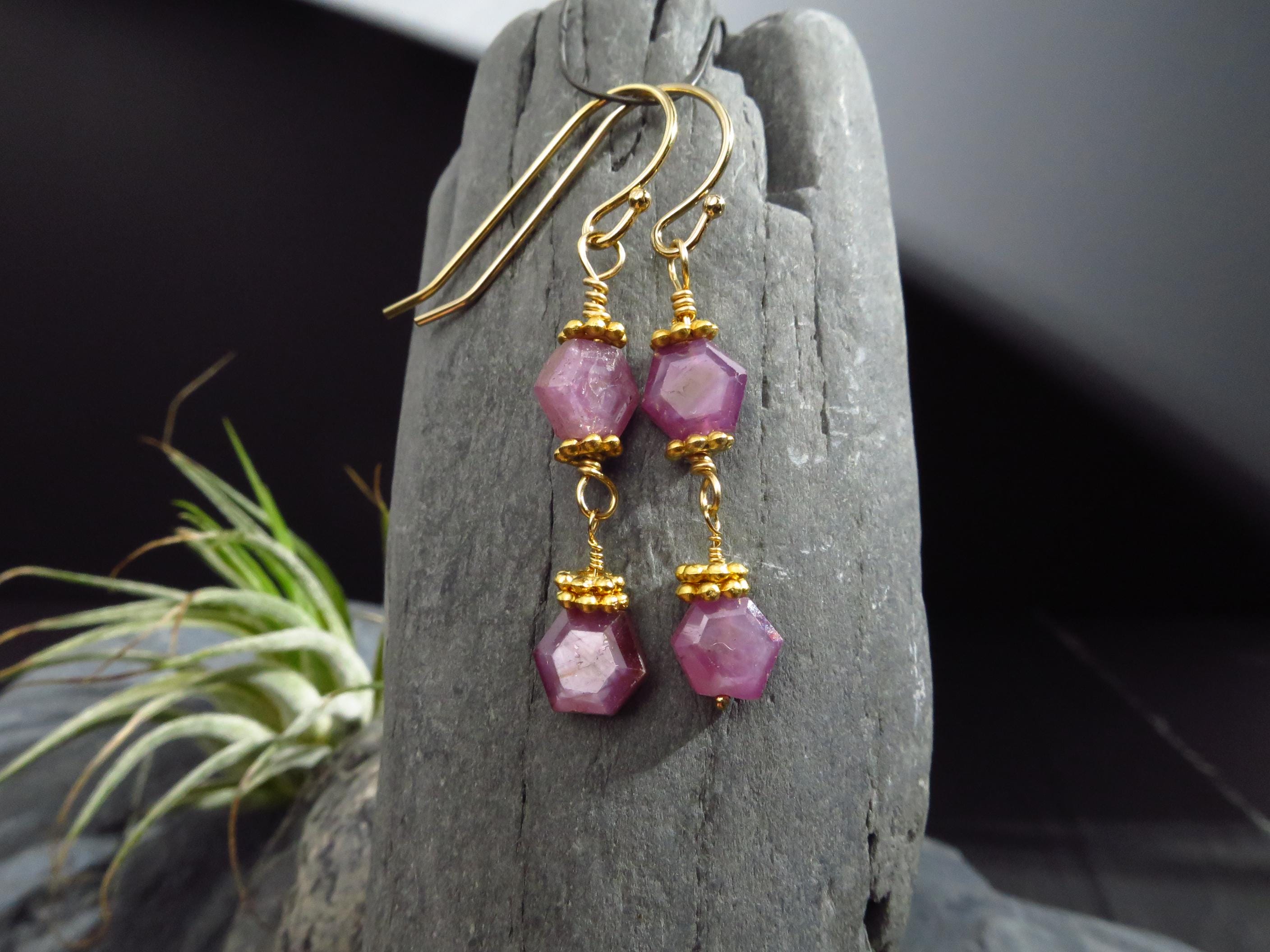 Echte Rubin Kristall Edelstein Ohrringe gold filled