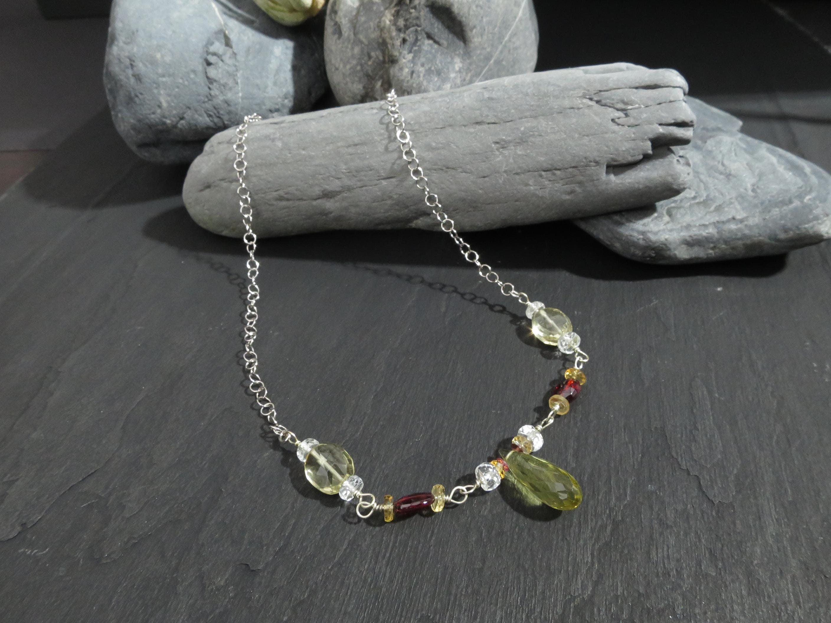 Citrin Kette Silber Amethyst Rosary Kette Granat Sonnenstein Halskette Silber Rosenkranz Citrin Kette Topas Silber Collier Zitrin Tropfen