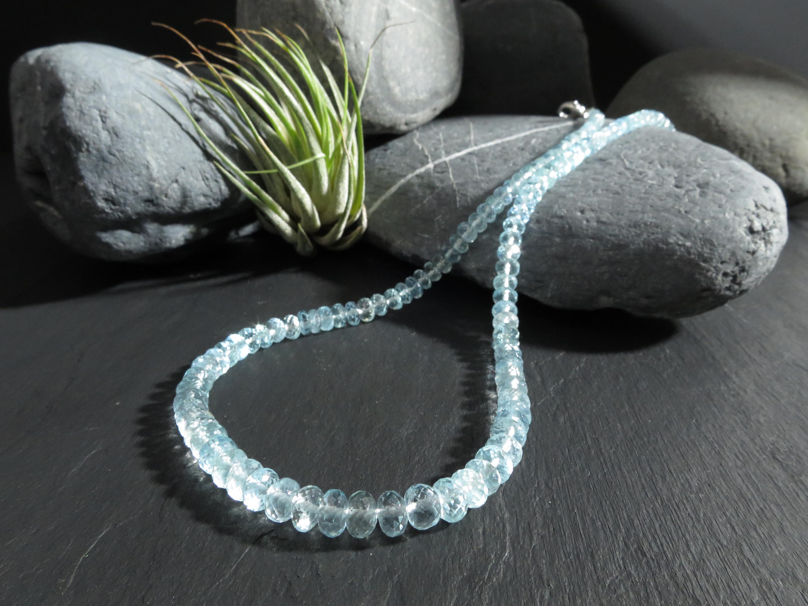 Aquamarin Collier facettiert natur Edelstein Kette