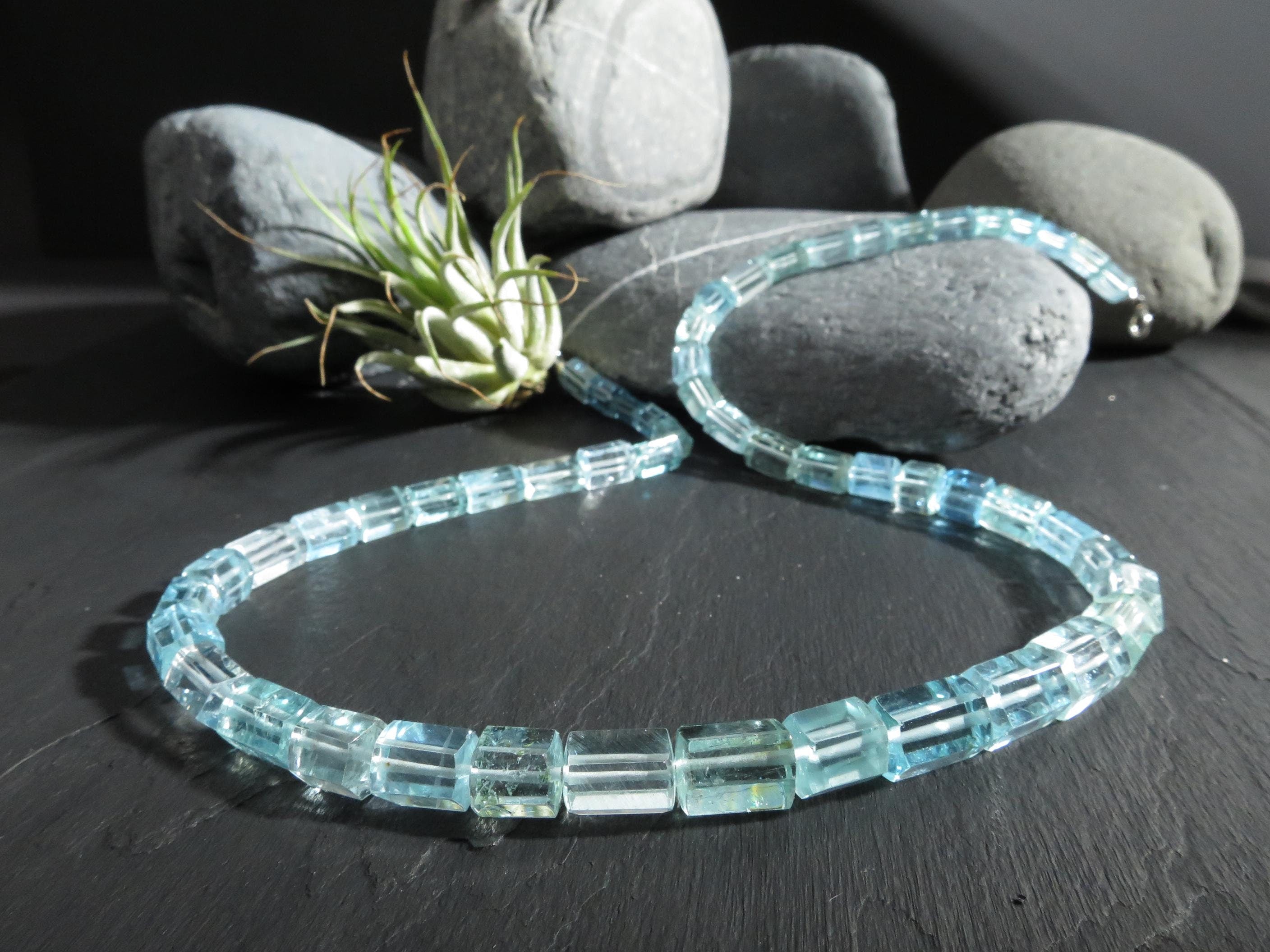 Aquamarin Kette Silber Aquamarin Halskette blau Beryll Collier Aquamarin Natur Edelstein Aquamarin Perlen Kette klar Silber AAA Aquamarin