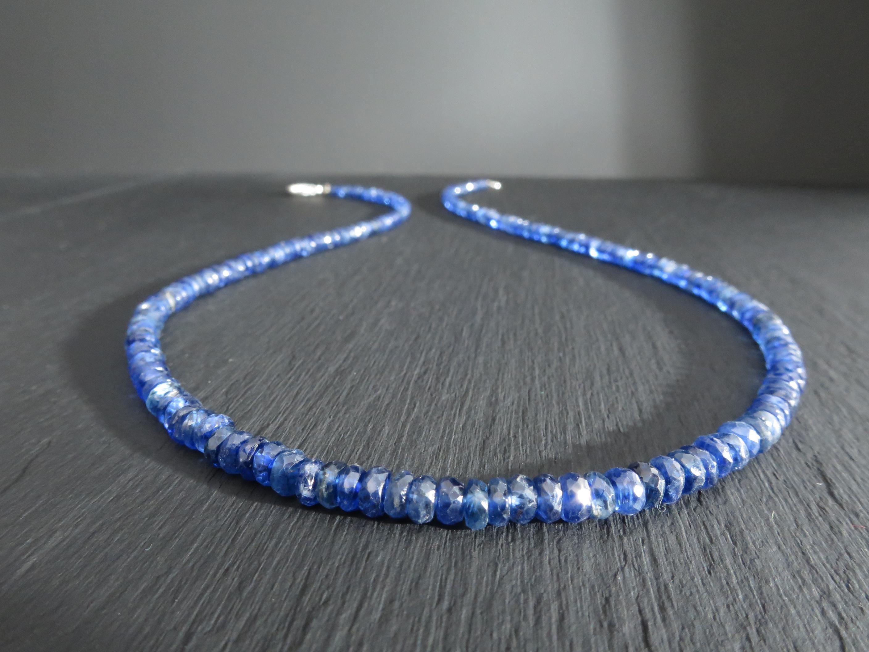 Blaue Saphir Kette facettiert 43 cm natürlich und unbehandelt