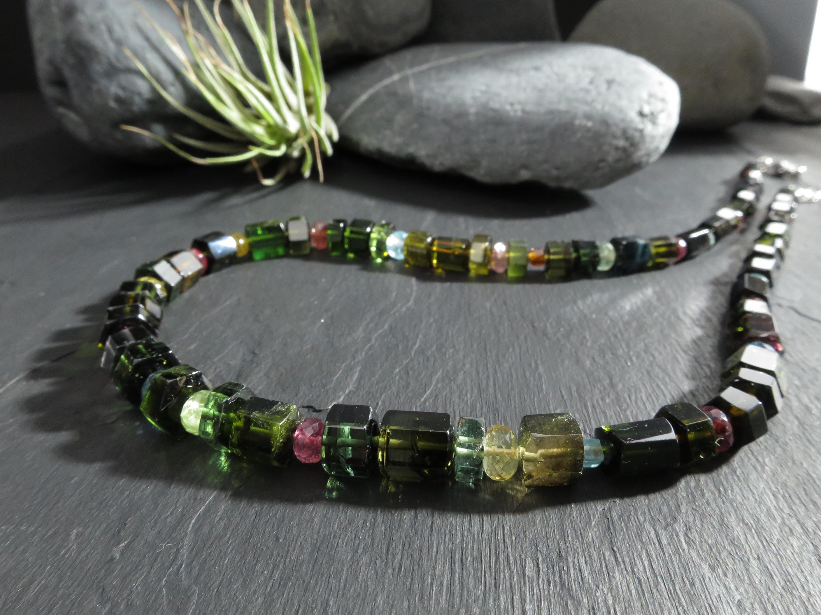 Turmalin Kristall Kette Natur Edelstein Halskette bunt
