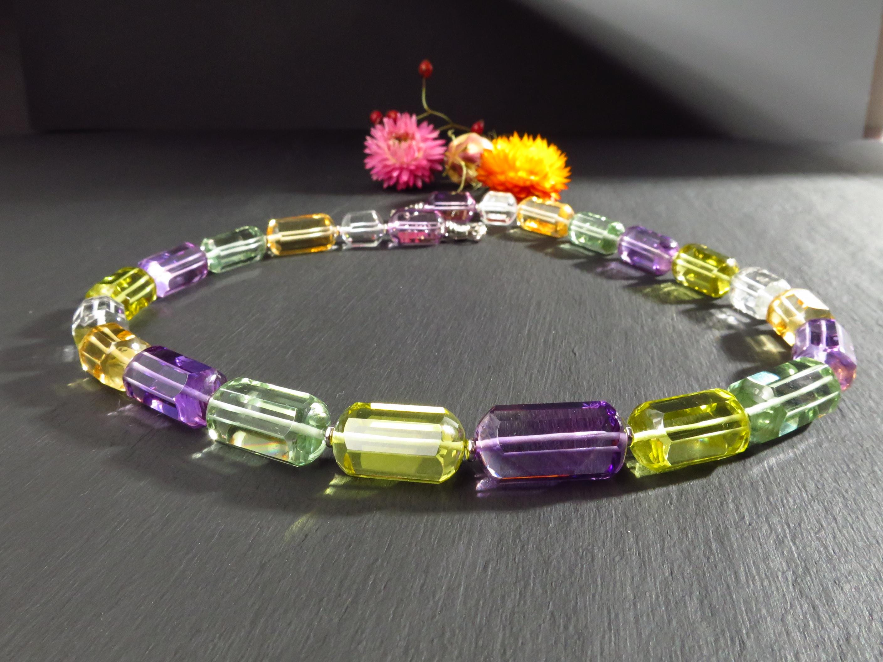 Amethyst Kette Silber Citrin Collier Rondelle Halskette AAA Quarz bunte Stein Kette facettiert Amethyst Citrin Collier Unikat bunt Kristall