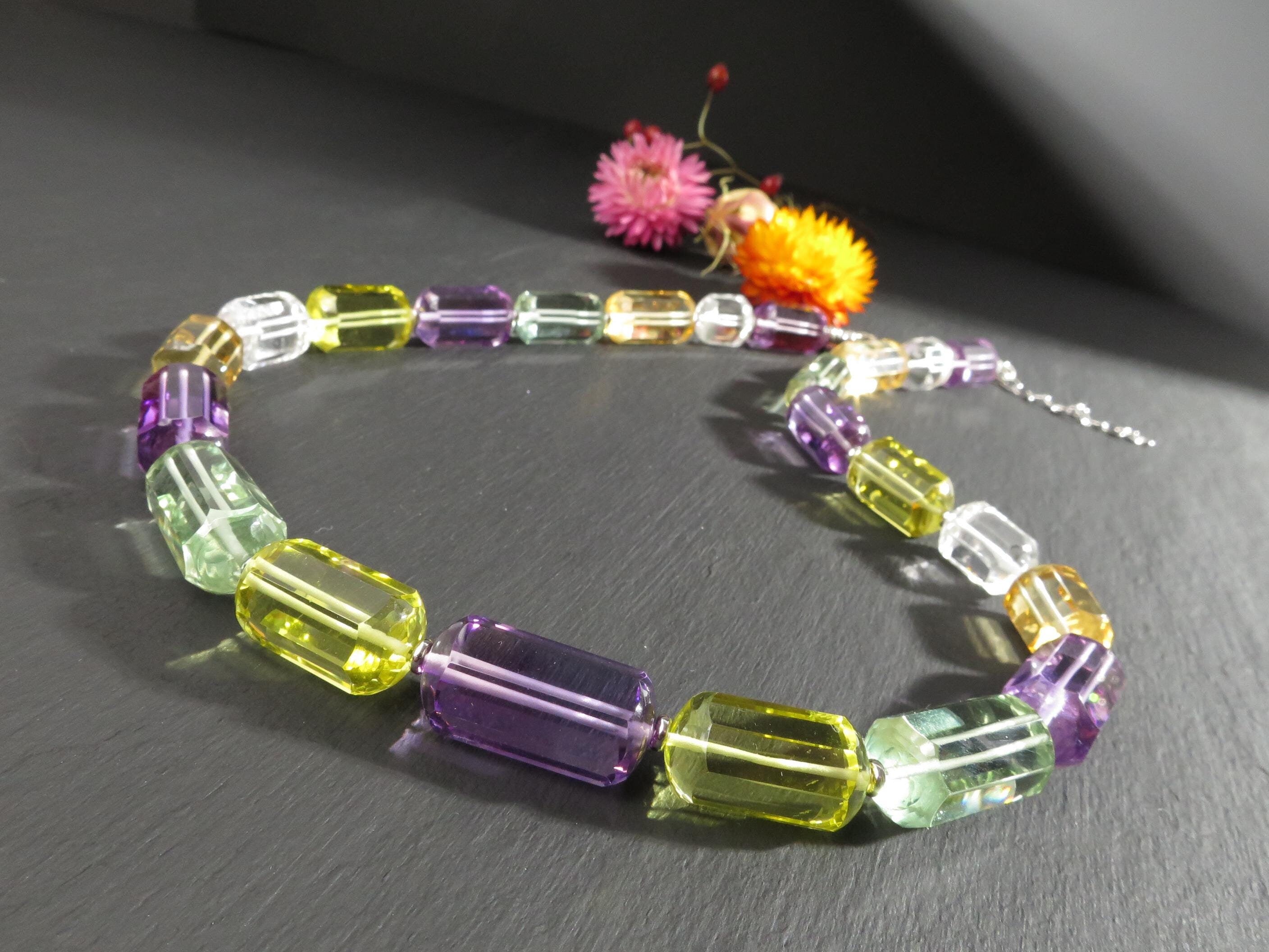 Amethyst Kette Silber Citrin Collier Rondelle Halskette AAA Quarz bunte Stein Kette facettiert Amethyst Citrin Collier Unikat bunt Kristall