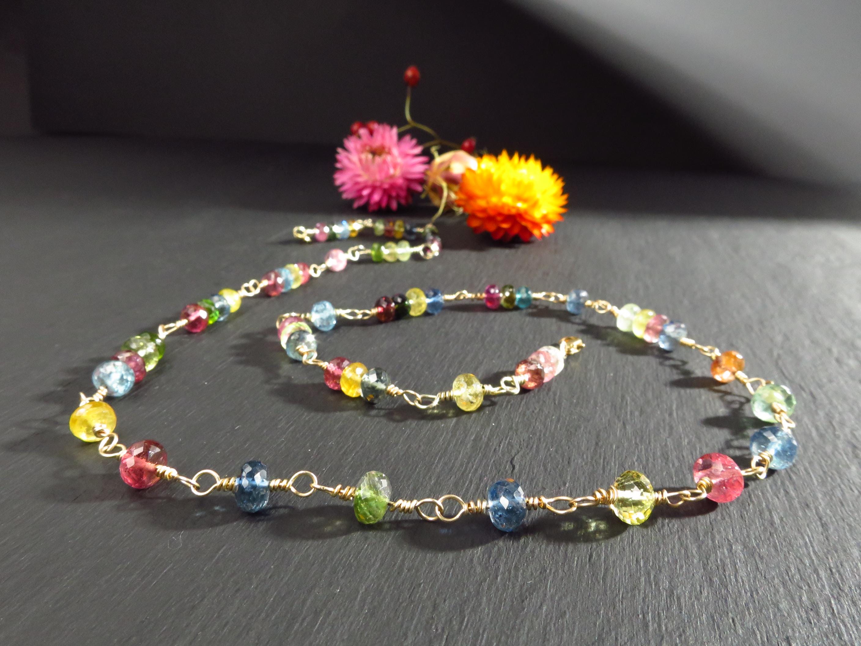 Turmalin Kette Turmalin bunt aus solid 9kt Gold