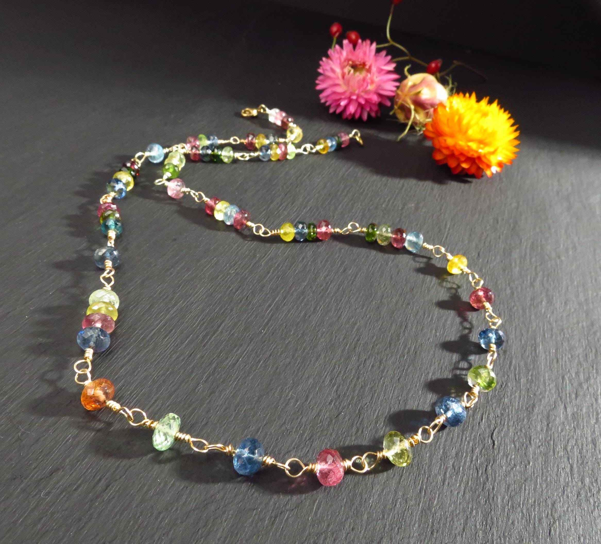 Turmalin Gold Kette Turmalin bunt Gold Collier Rosary Turmalin solid 9kt Gold Halskette AAA Qualität Turmalin Collier bunt Edelstein Kette