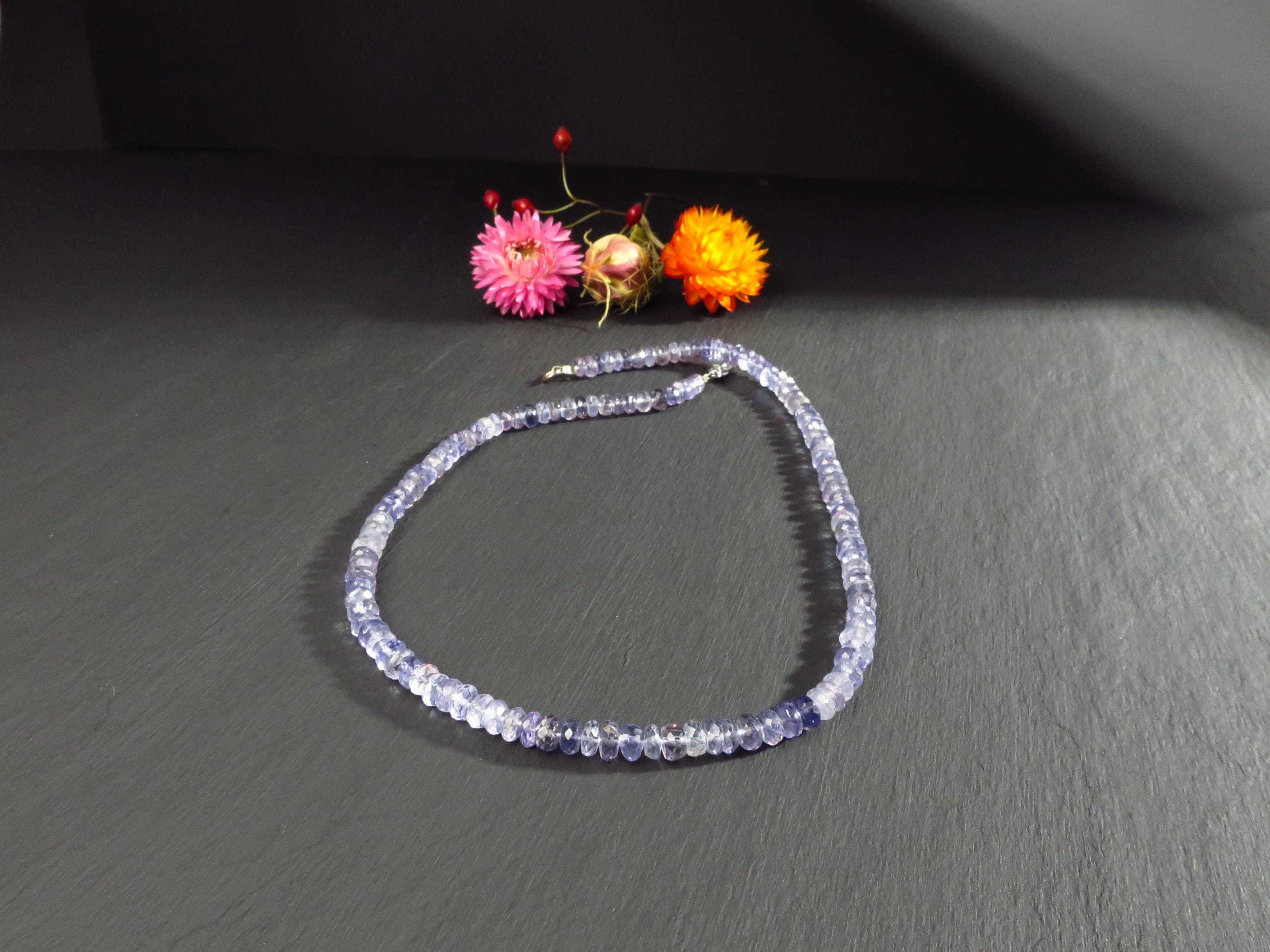 Iolith Kette blaue Natur Edelstein Halskette facettiert