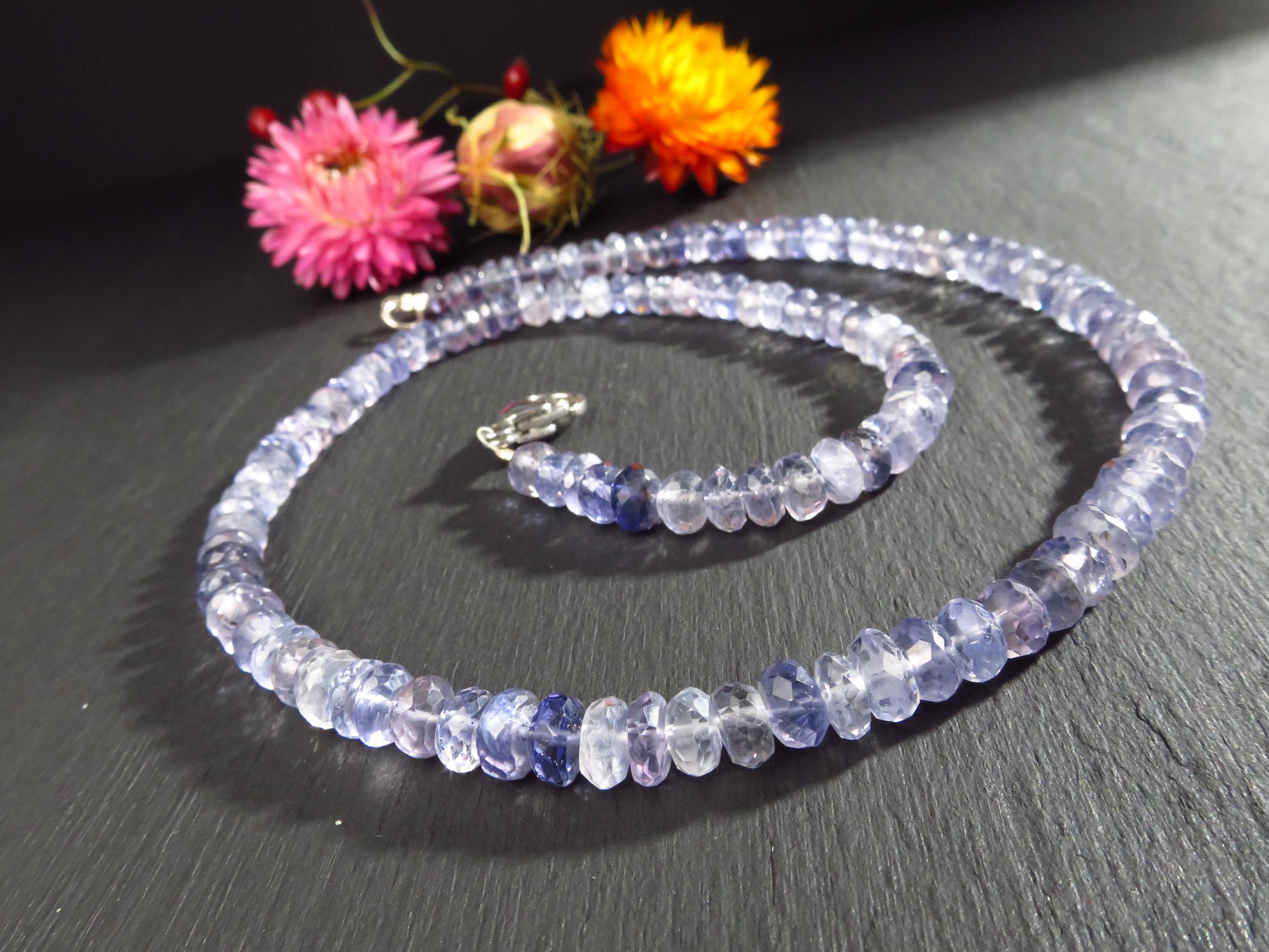 Iolith Kette blaue Natur Edelstein Halskette facettiert