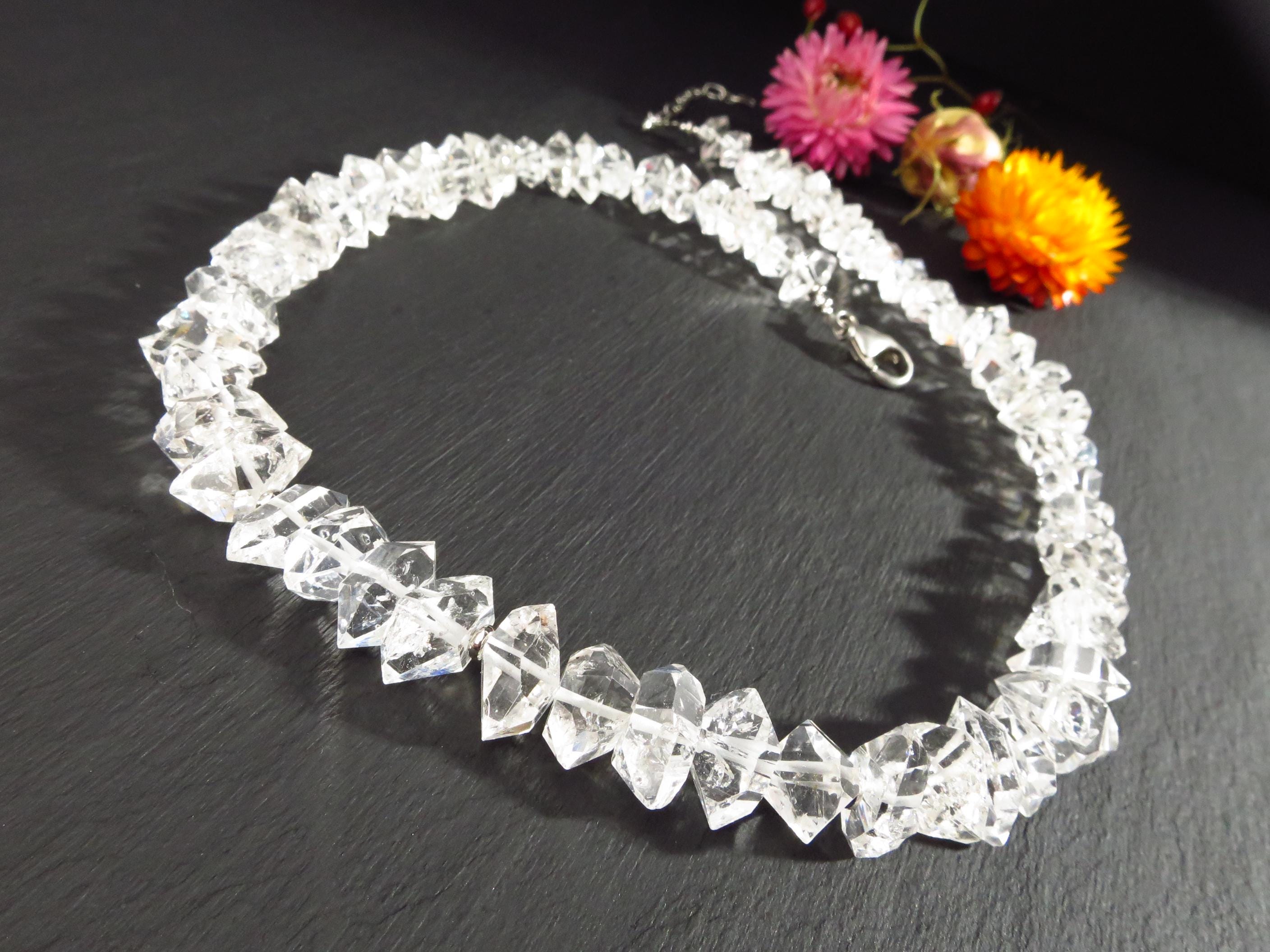 Herkimer Diamant Halskette Doppelender Bergkristall Collier klare Große Kristall Kette