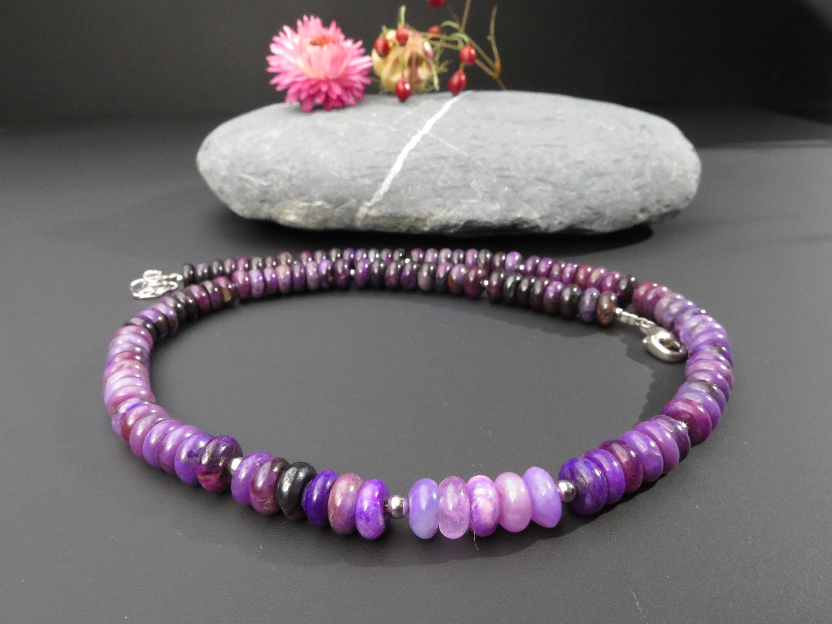 Echte Sugilith Halskette lila Edelstein Rondelle 8mm