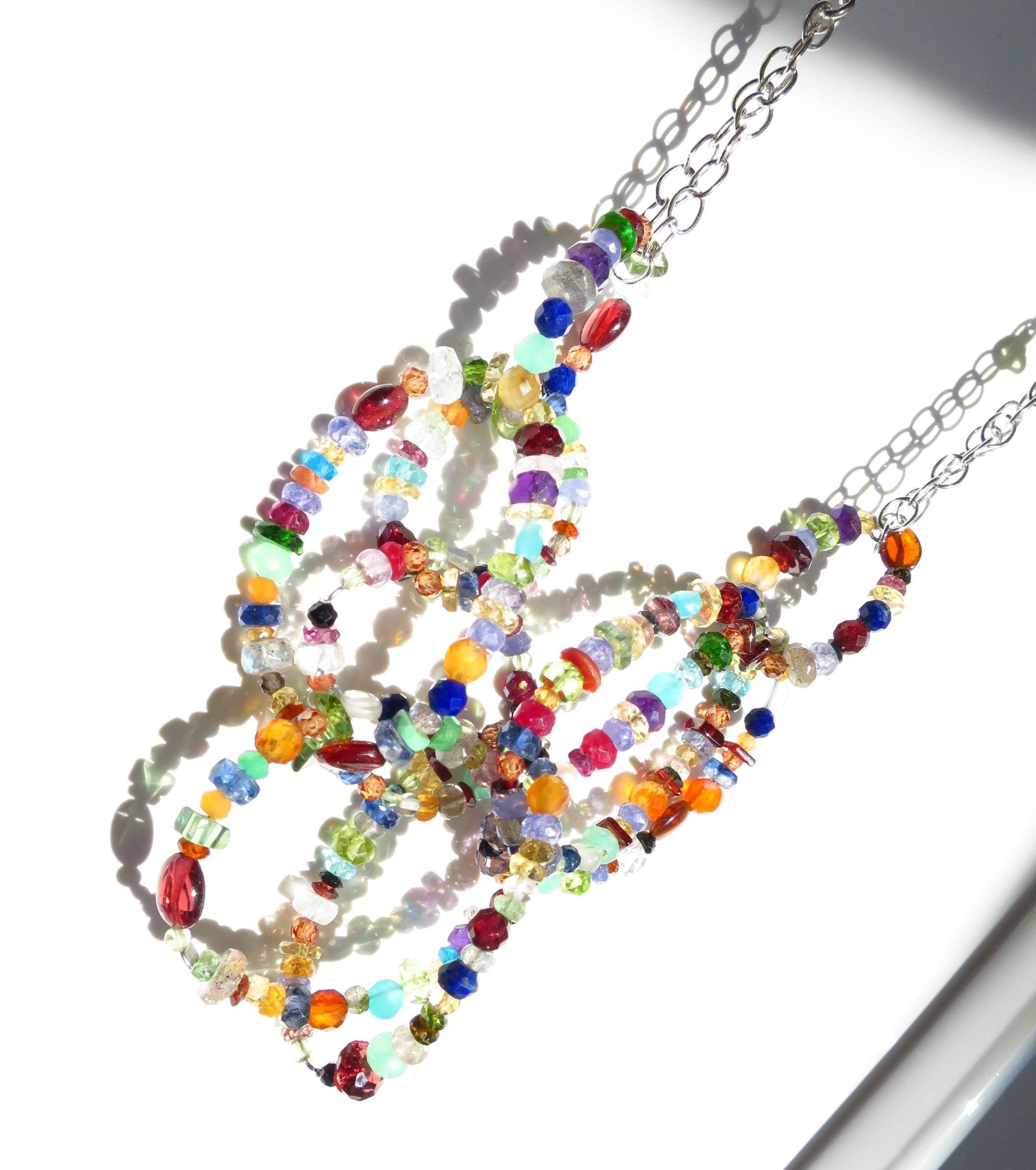 Bunte Edelstein Kette Saphir Karneol Kyanit Peridot 49cm